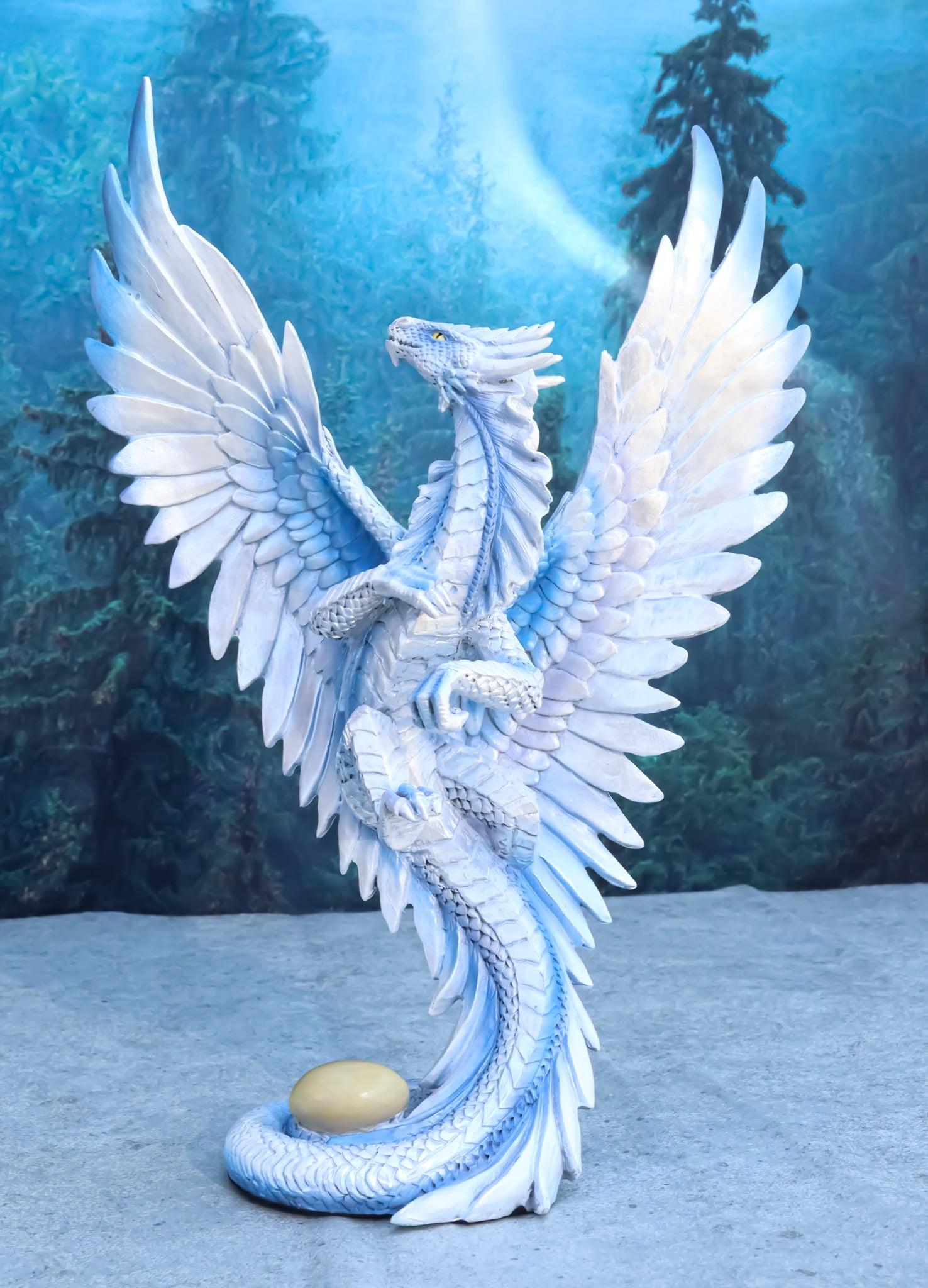 Blue and White Polished Resin Dragon Figurine, 12"