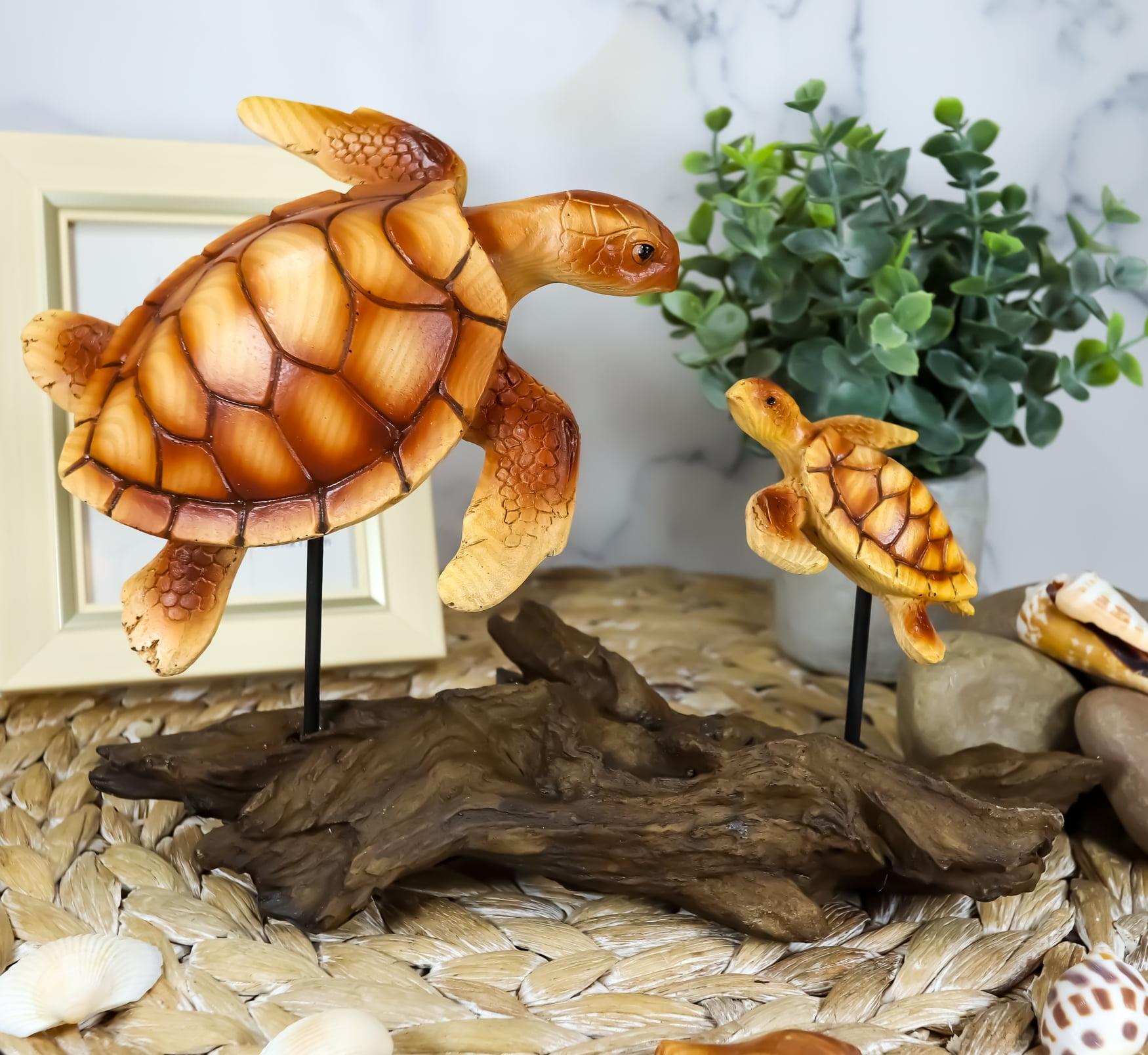 Ebros Under The Sea Mother & Baby Sea Turtle Family Statue 10"L Faux Wood Resin