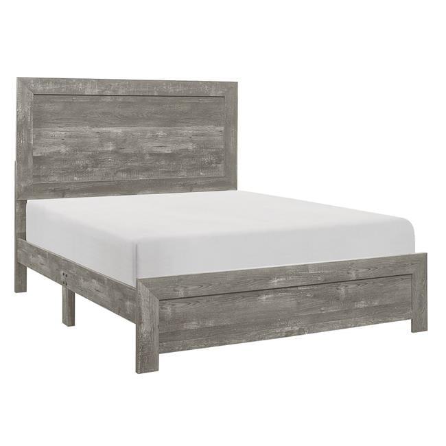 Benjara Eby King Size Bed, Rustic Farmhouse Style, Gray Finish Wood Veneer