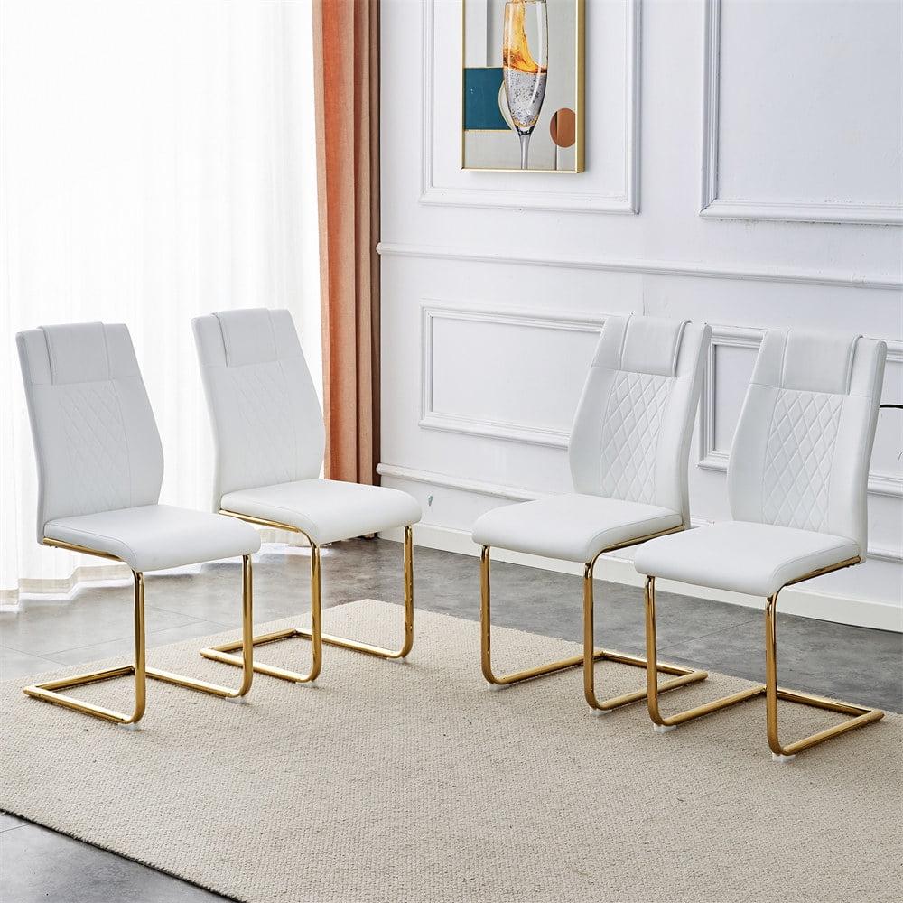 Ecarpat Dining Chairs Set of 4 with Golden Leg, Artificial Leather, for Kitchens Living Rooms and Offices