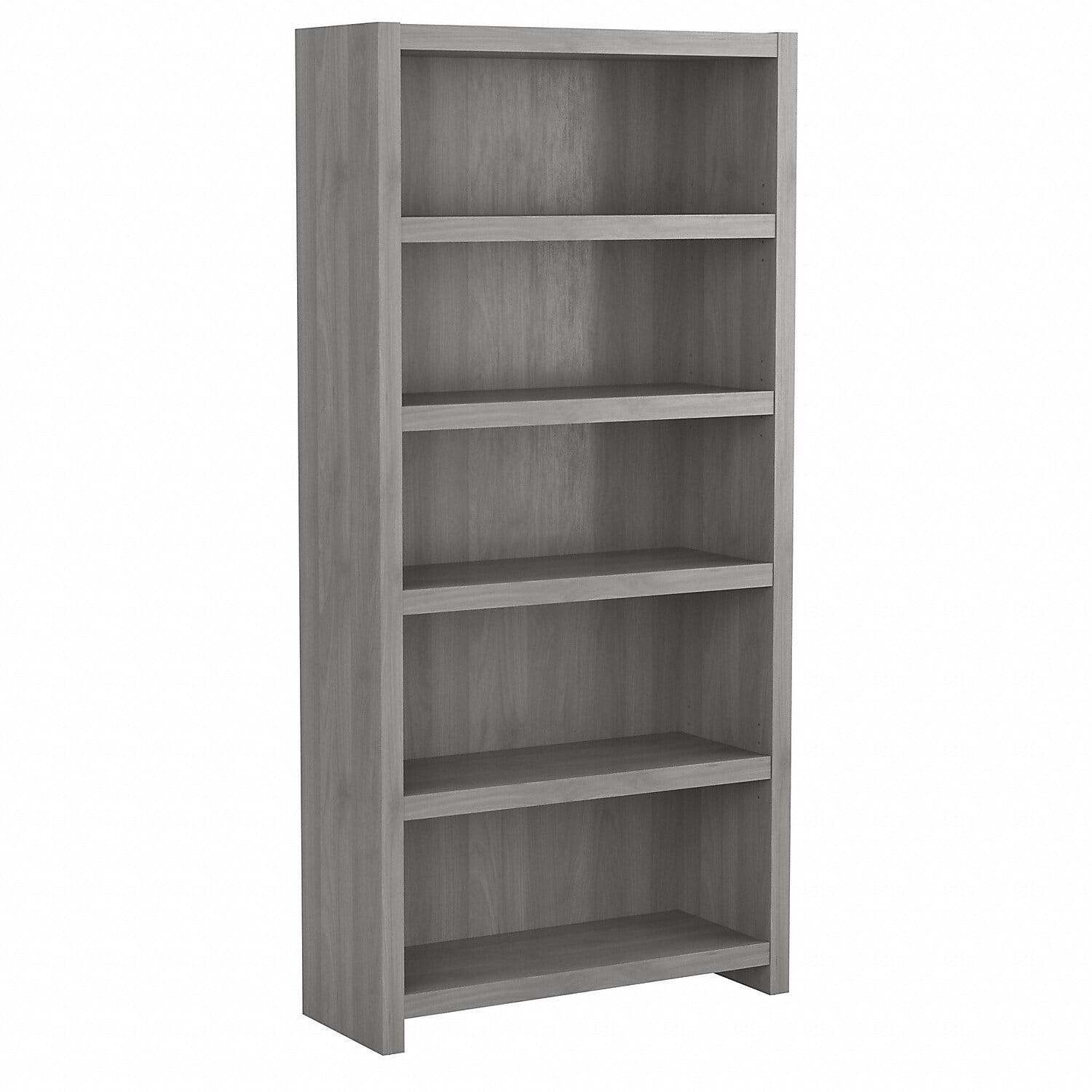 Modern Gray Adjustable 5-Shelf Wooden Bookcase