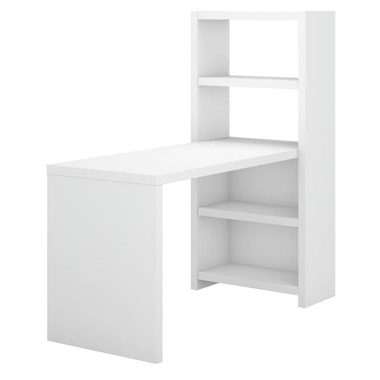 Echo 56W Pure White Wood Craft Table with Shelves