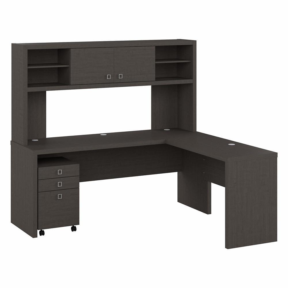 Charcoal Maple Corner Computer Desk with Hutch and Filing Cabinet