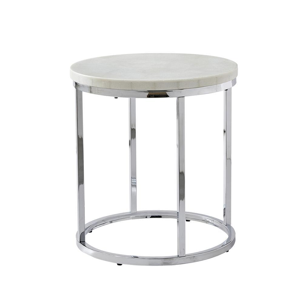 Echo 22" White Marble and Chrome Round End Table