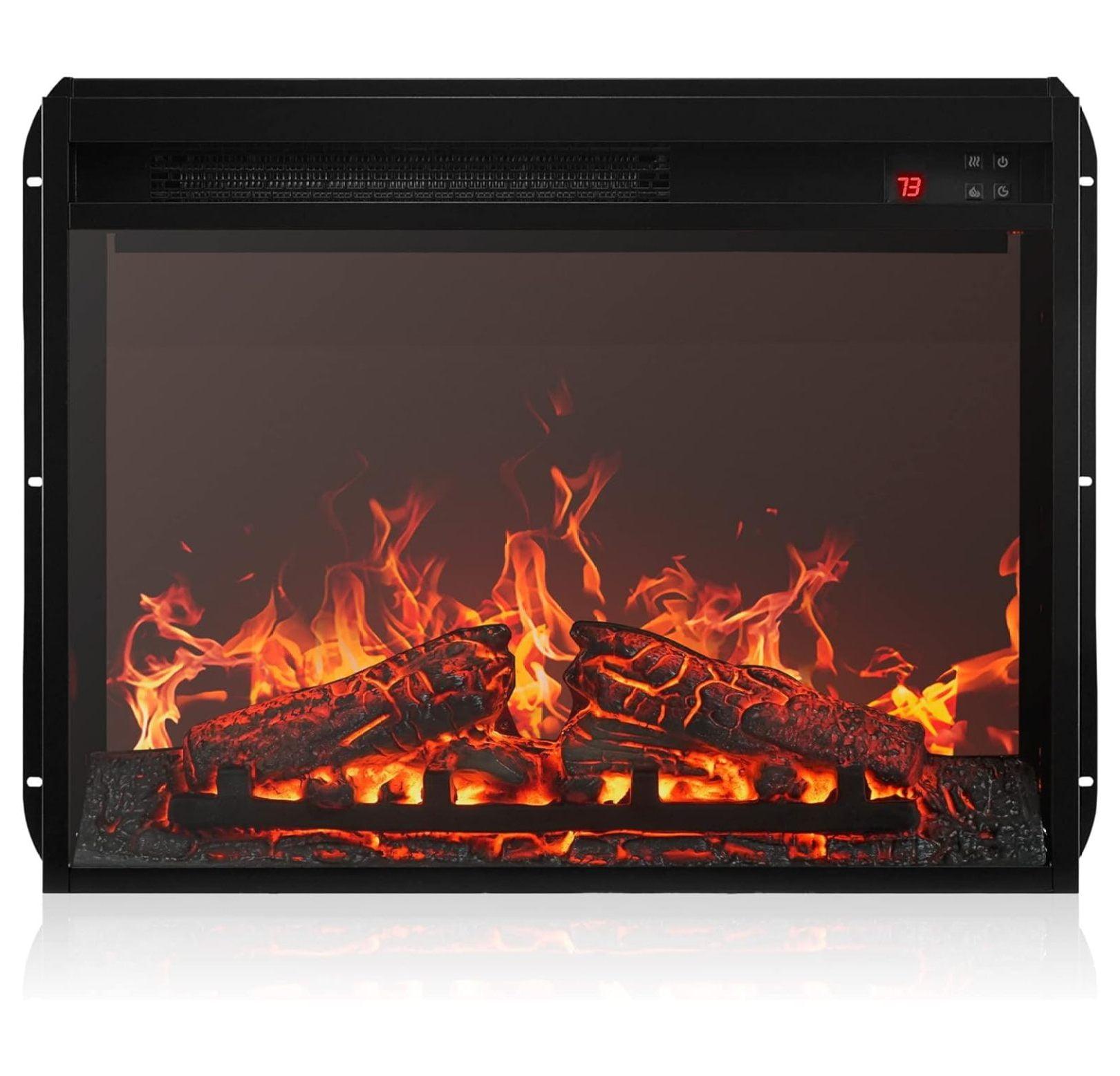 24" Black Electric Freestanding Fireplace Heater with Remote Control