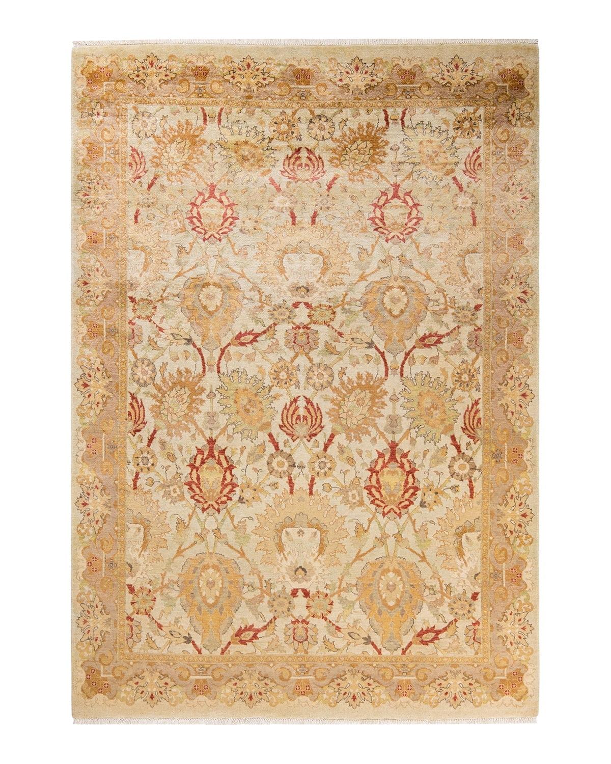 Ivory Floral Hand-Knotted Wool 8' x 10' Area Rug