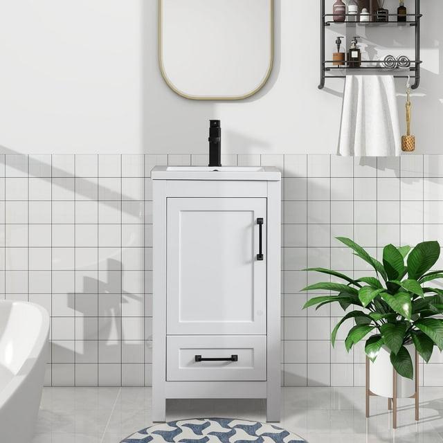 Eclife 18" White Bathroom Vanity Set with Ceramic Sink Top, Water Saving Faucet Drain