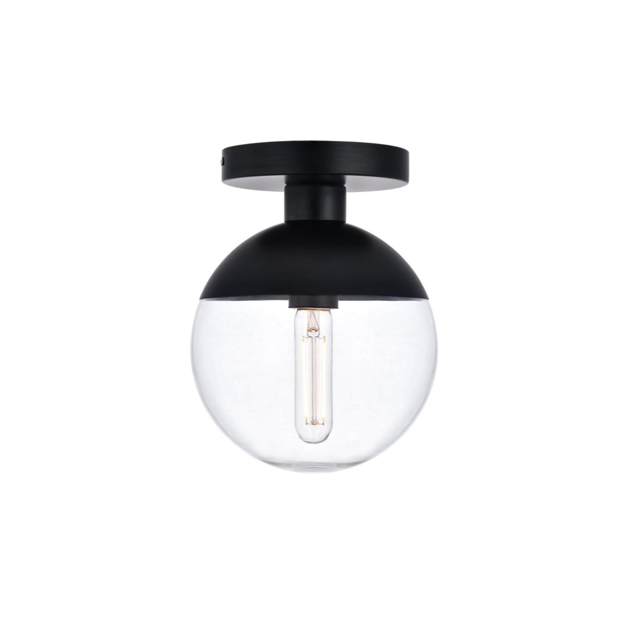 Eclipse Black and Clear Glass Globe Flush Mount Light