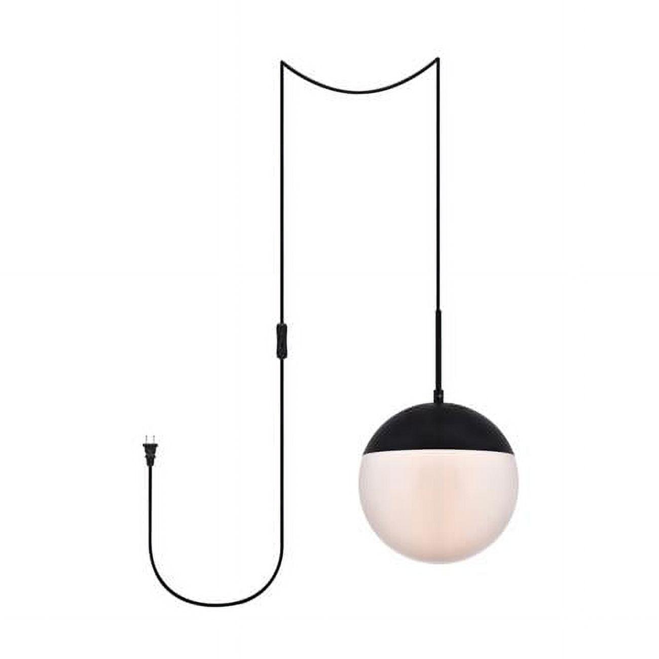 Elegant Lighting Eclipse 1 Light Black plug in pendant With Frosted White Glass