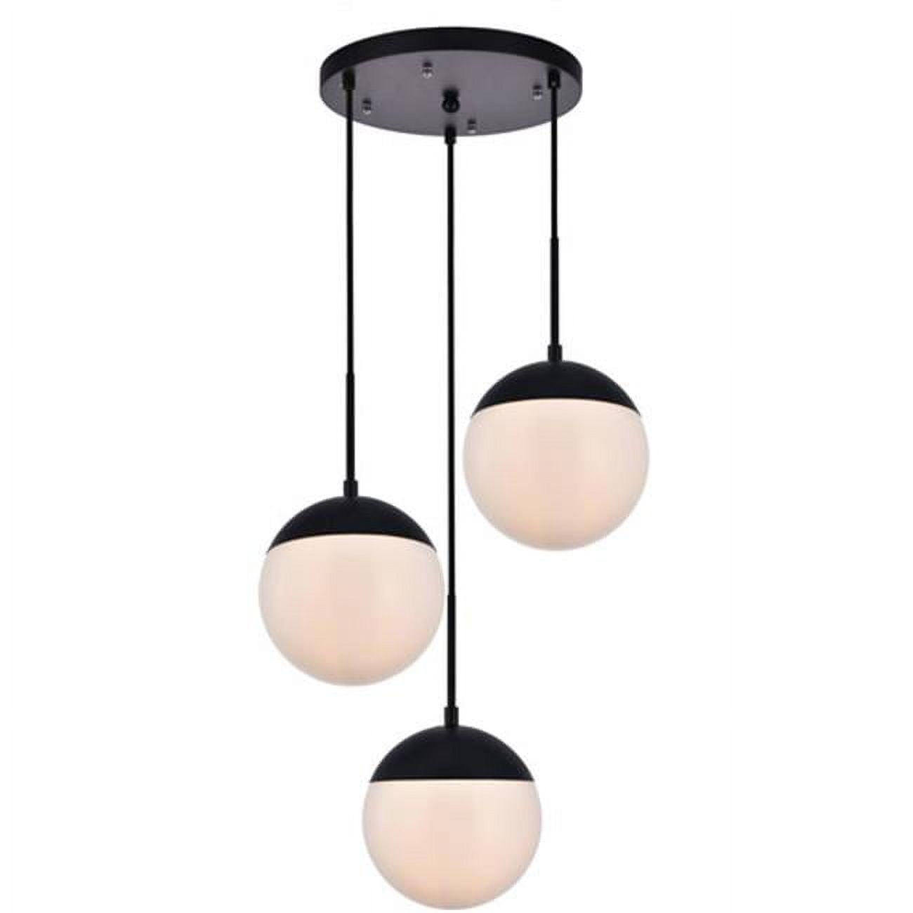 Eclipse Mid-Century Modern Black Iron Pendant with Frosted White Glass