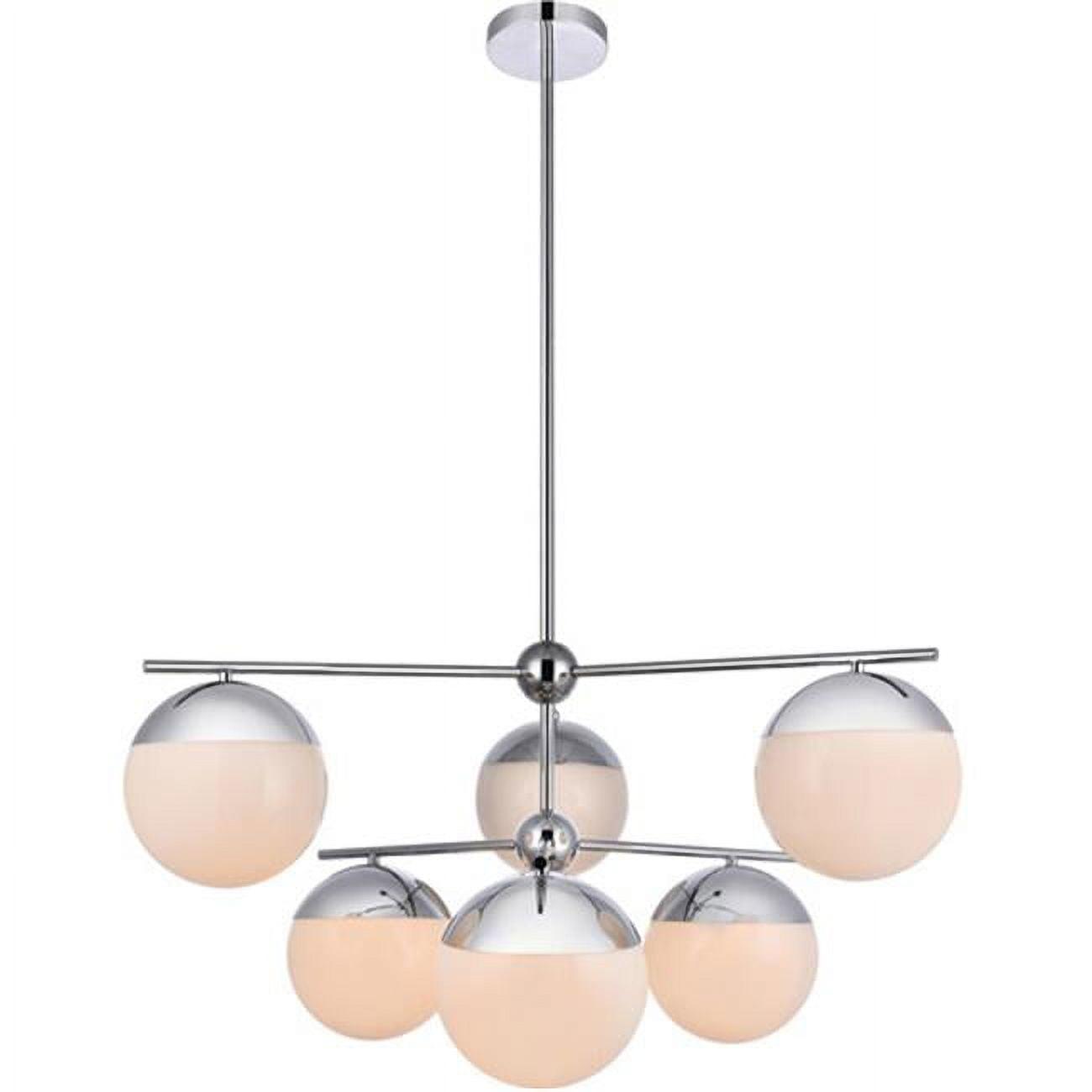 Eclipse 6-Light Chrome Frosted White Glass Modern Pendant