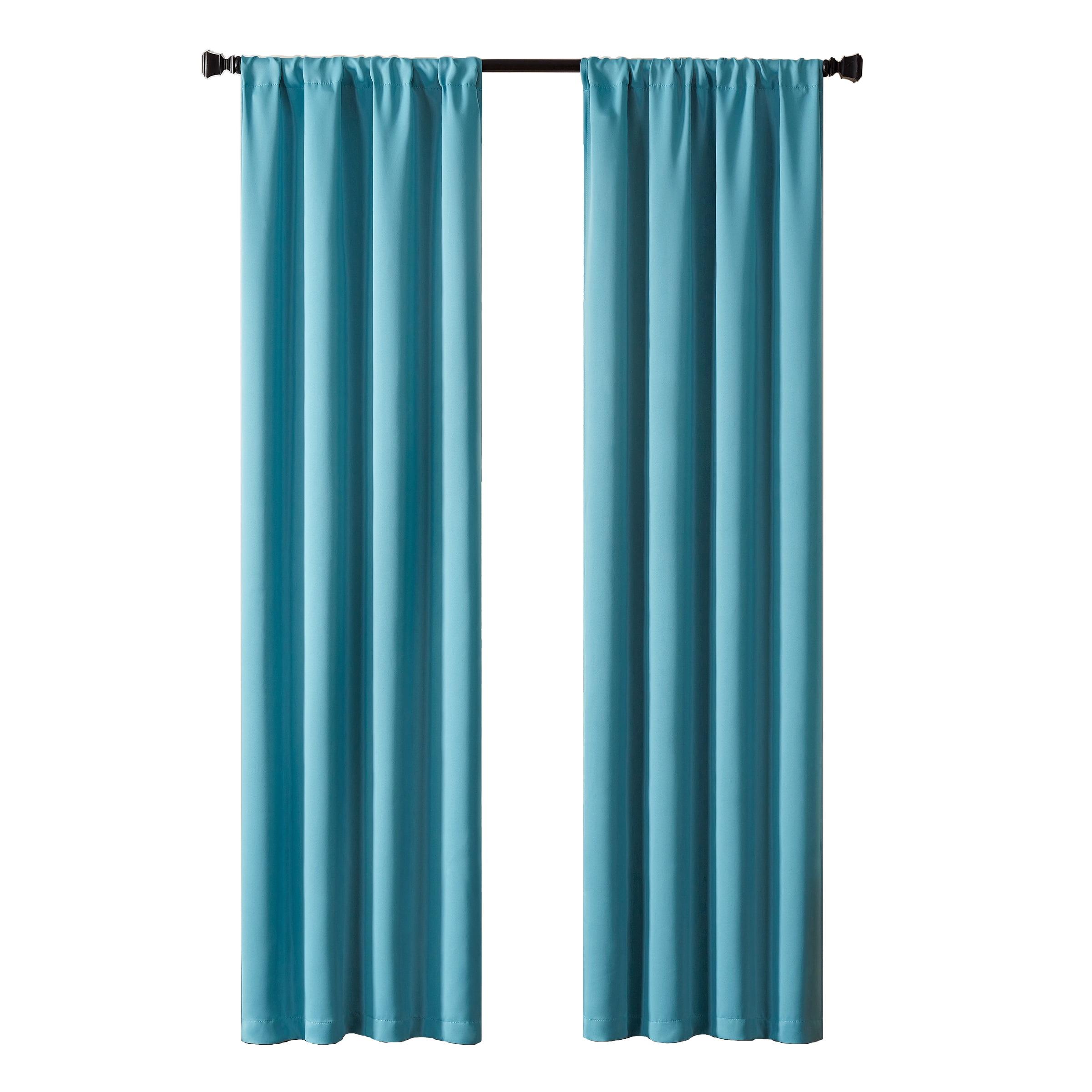 Sky Blue Blackout Rod Pocket Polyester Curtain Panel, 37x95