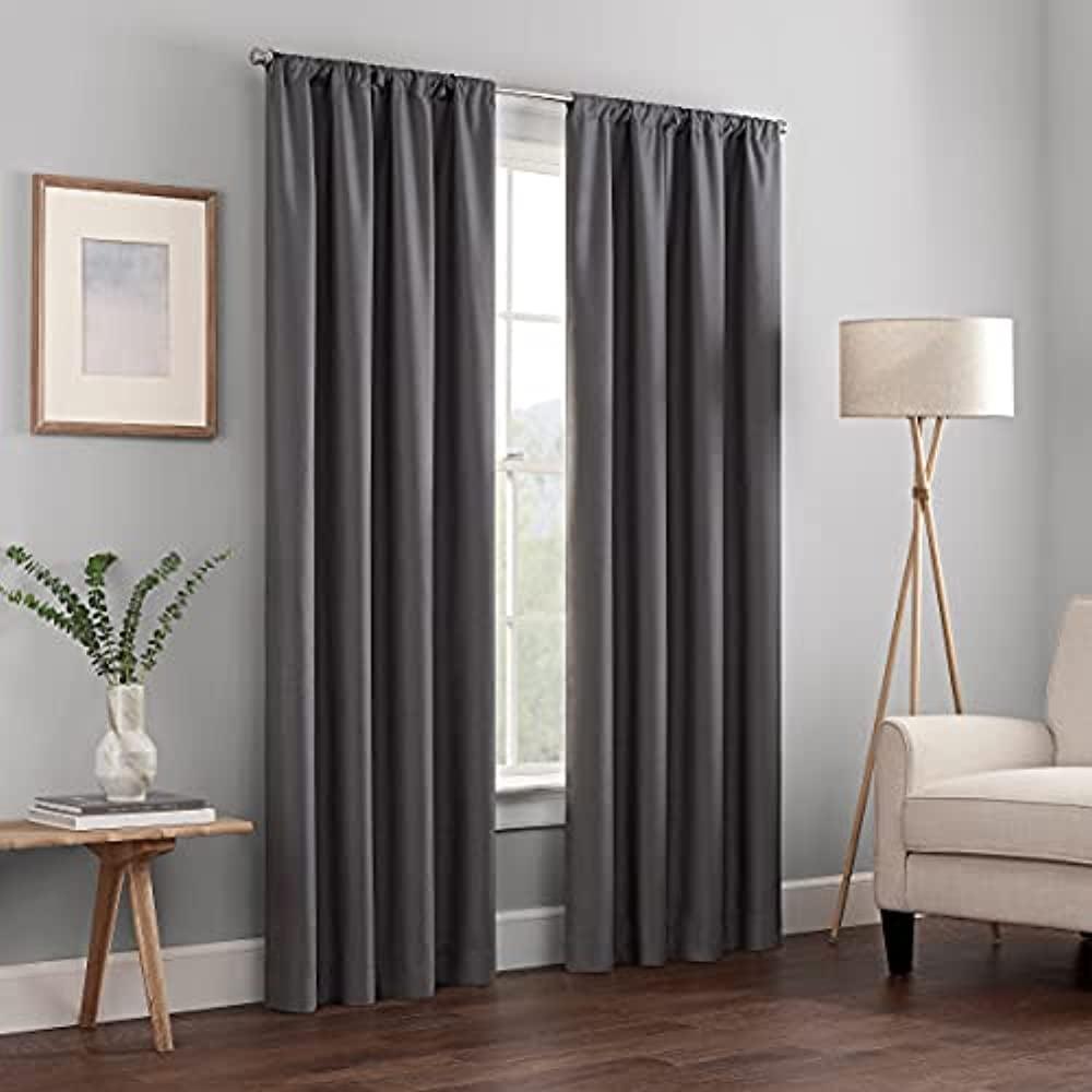 Charcoal Blackout Rod Pocket Window Curtain Panel