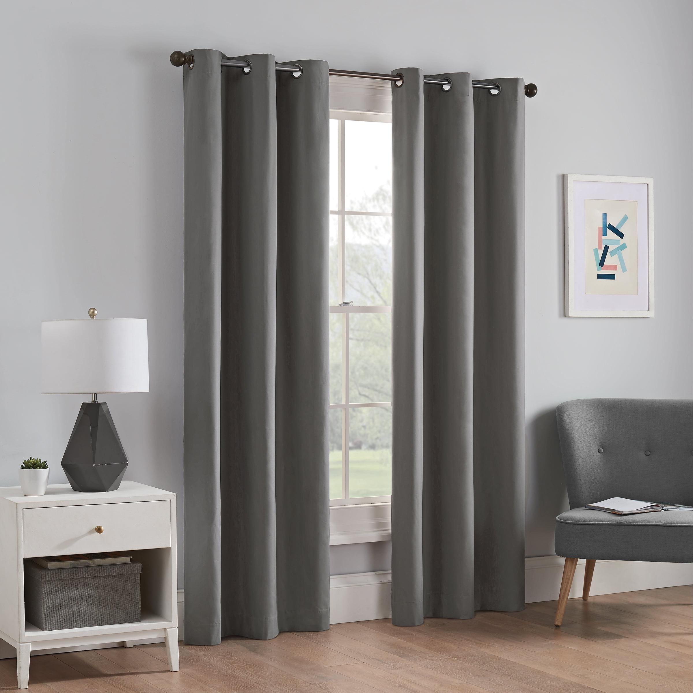 Eclipse Microfiber Energy-Efficient Solid Blackout Grommet Top Single Window Curtain Panel, Smoke, 42 x 63