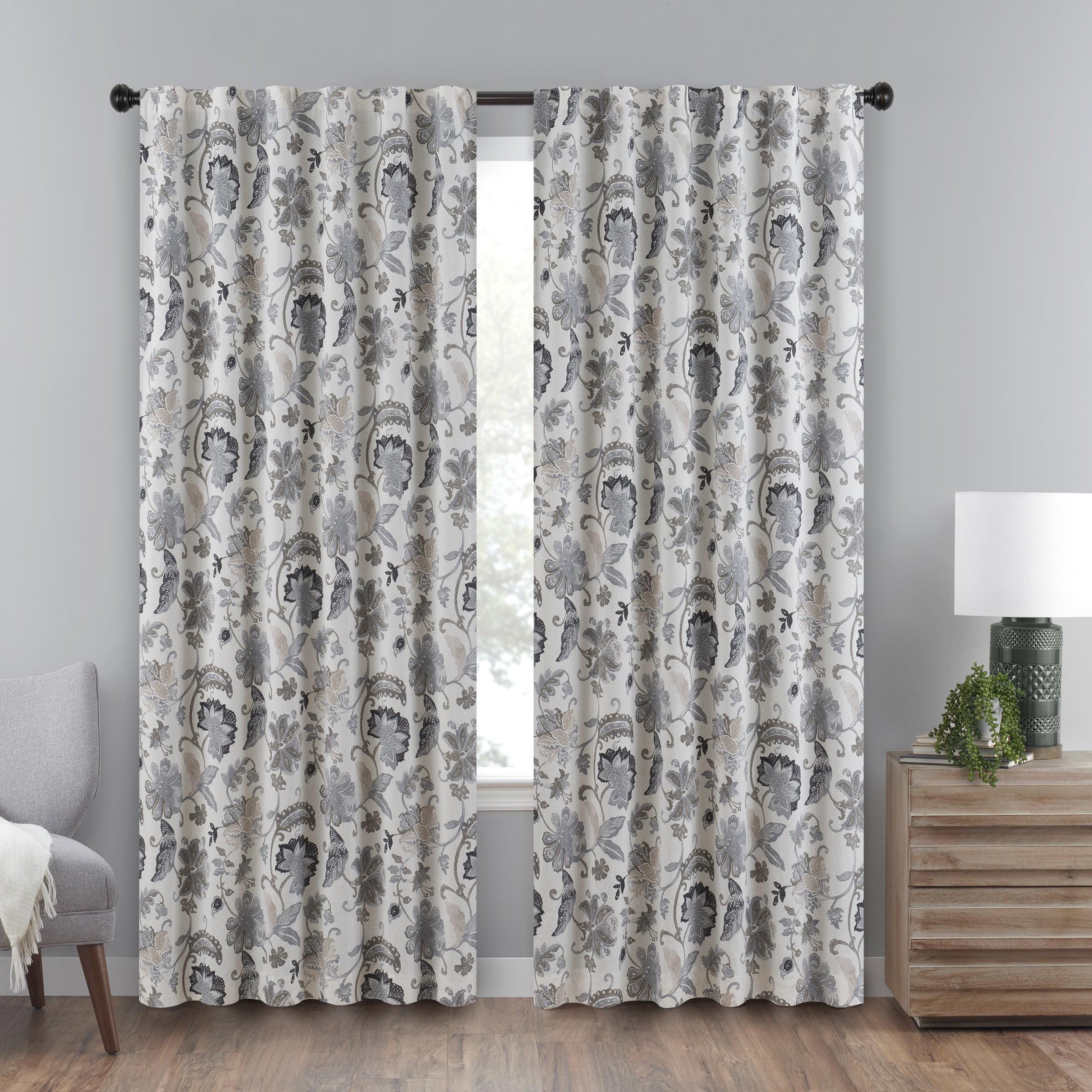 Gray Jacobean Floral Blackout Ground Length Curtain Panel