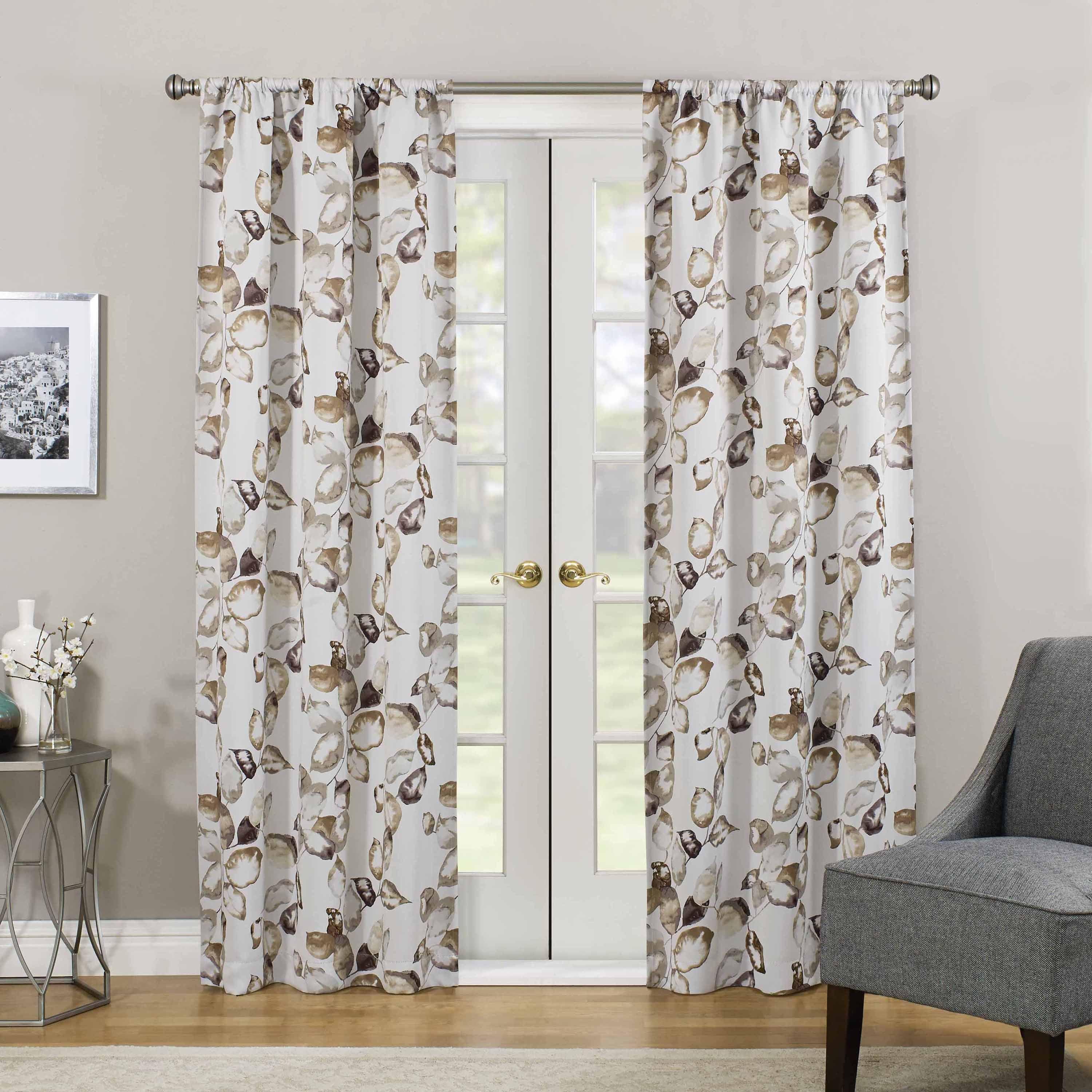 Blue Floral Polyester Room Darkening Curtain Panel