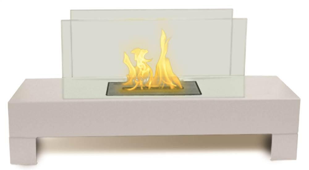 White Glass and Metal Free-Standing Fireplace