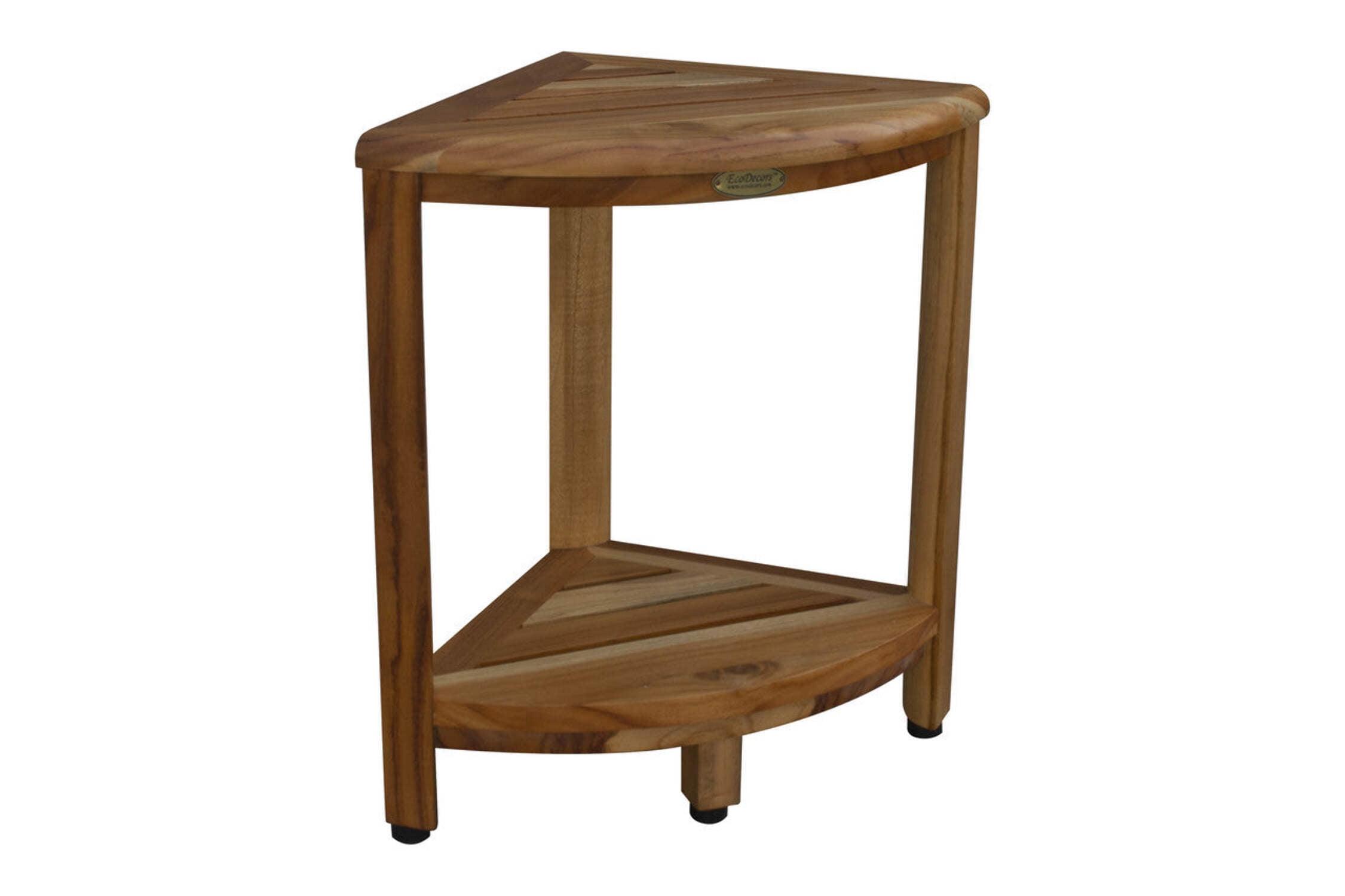 12" SnazzyCorner ED980 Wide Teak Shower Bench with Shelf - EcoDecors