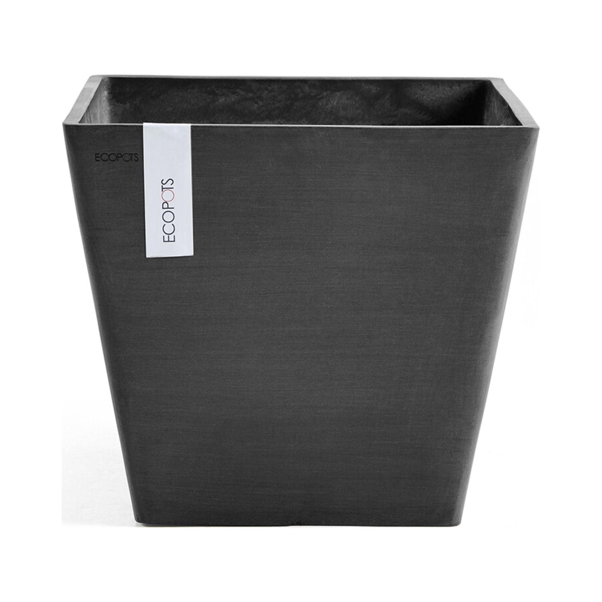 Scandinavian Square Recycled Plastic Planter with Saucer, Dark Grey, 15.7"