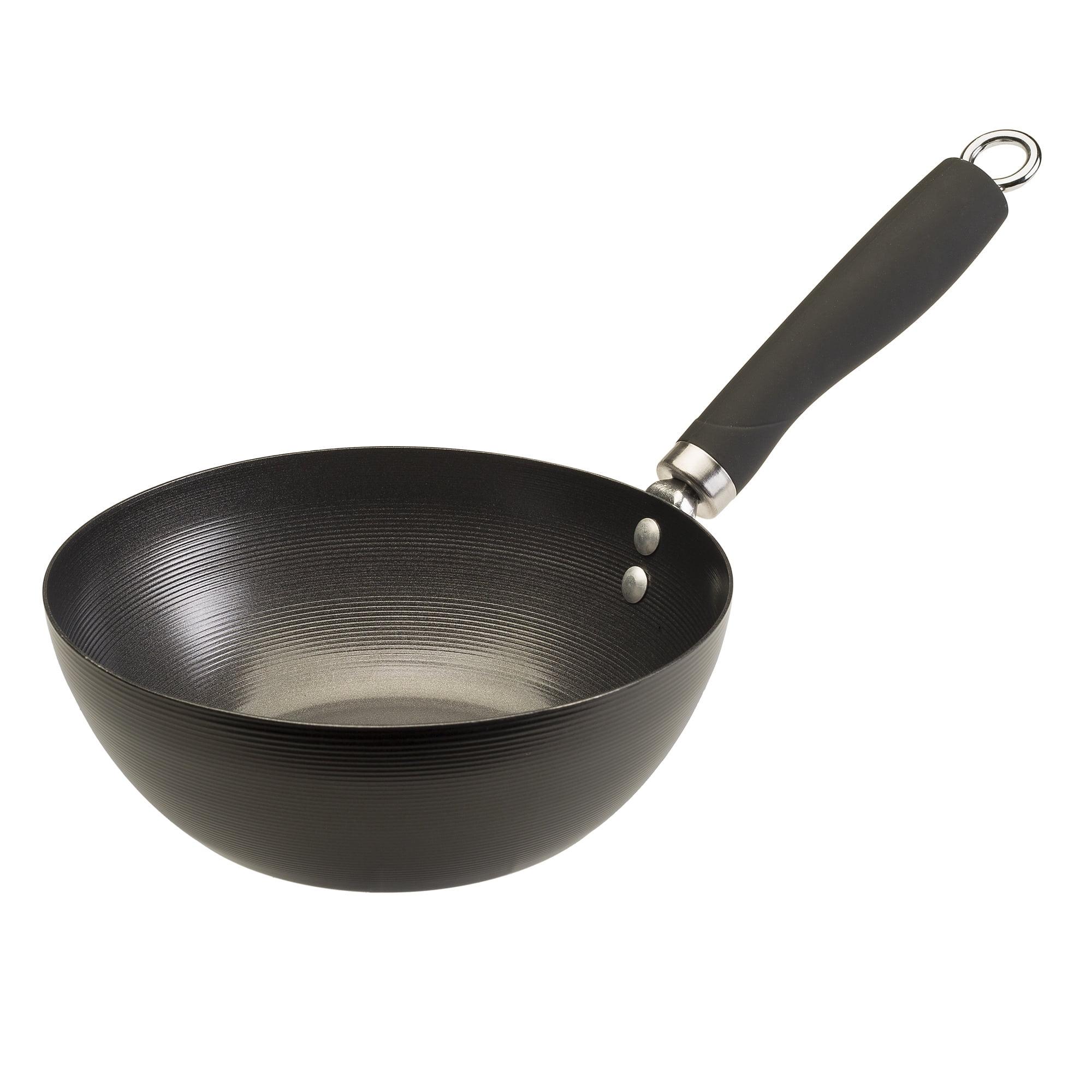 8" Black Non-Stick Carbon Steel Wok with Soft Touch Handle