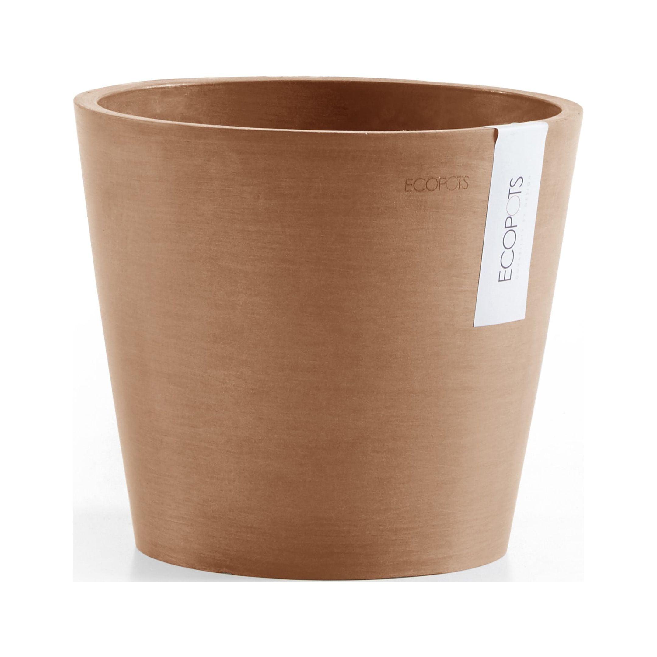 Ecopots Amsterdam Modern Round Recycled Plastic Planter Flower Pot with Water Reservoir