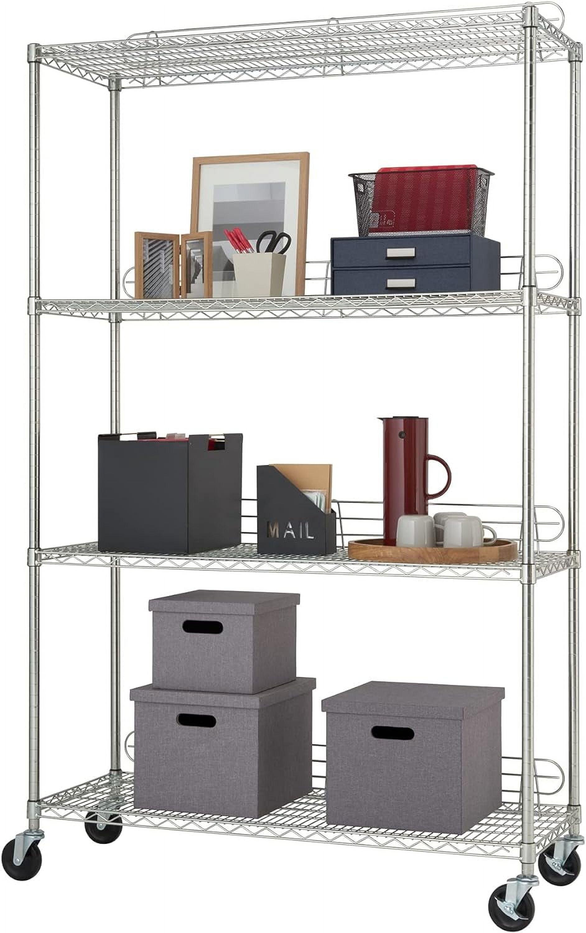 Adjustable Silver Steel 4-Tier Wire Shelving Unit with Wheels