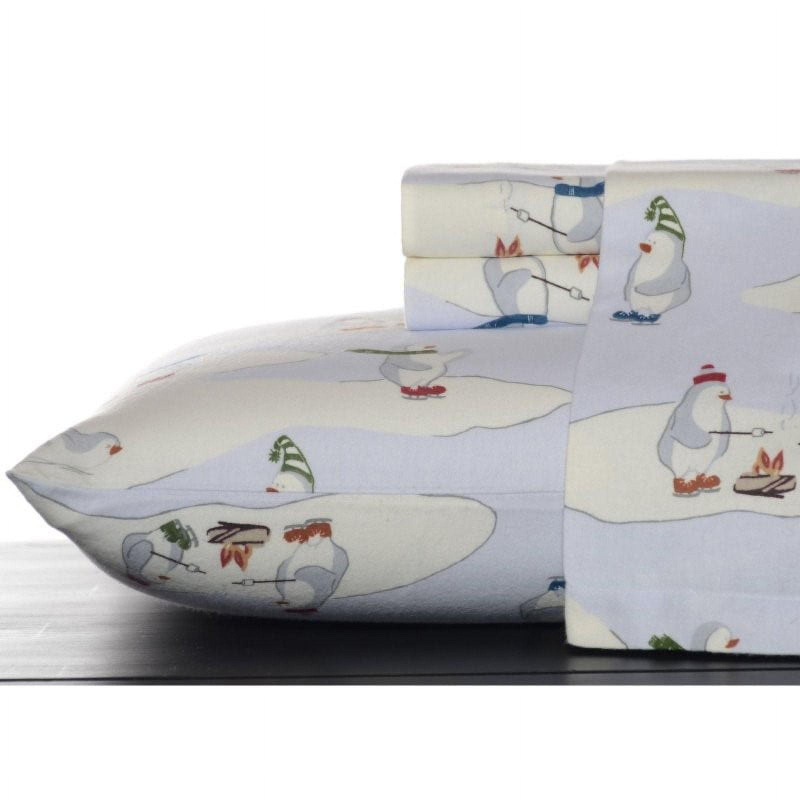 Eddie Bauer 196481 Flannel Sheet Set, Twin, Skating Penguins