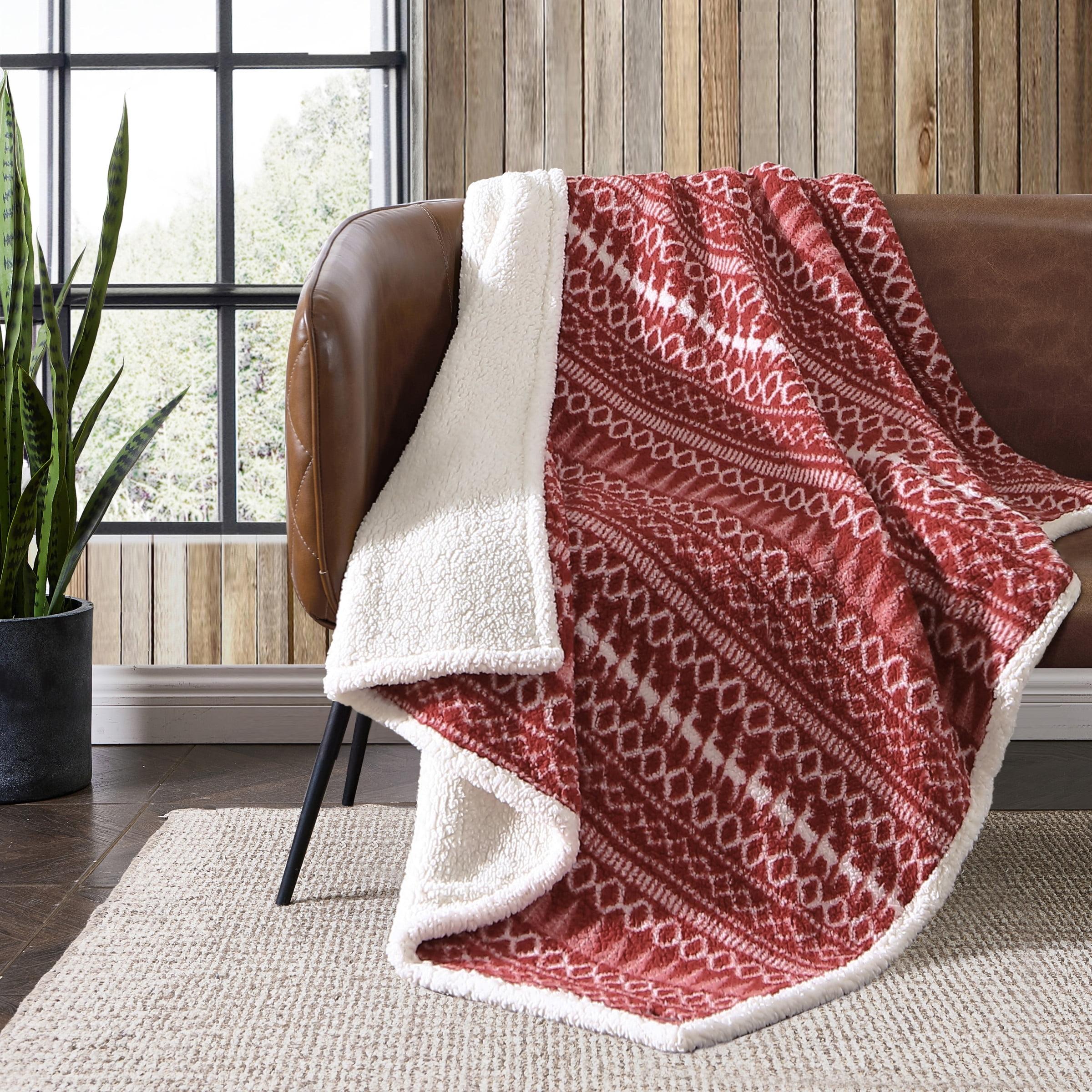 50"x60" Alpine Fair Isle Faux Shearling Reversible Throw Blanket Red - Eddie Bauer