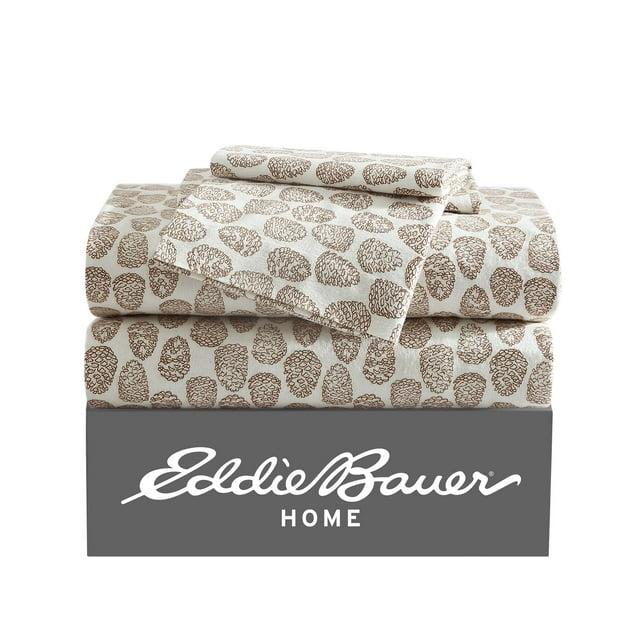 Eddie Bauer Little Creek Pine Cone Beige Cotton Flannel 3 Piece Sheet Set, Twin