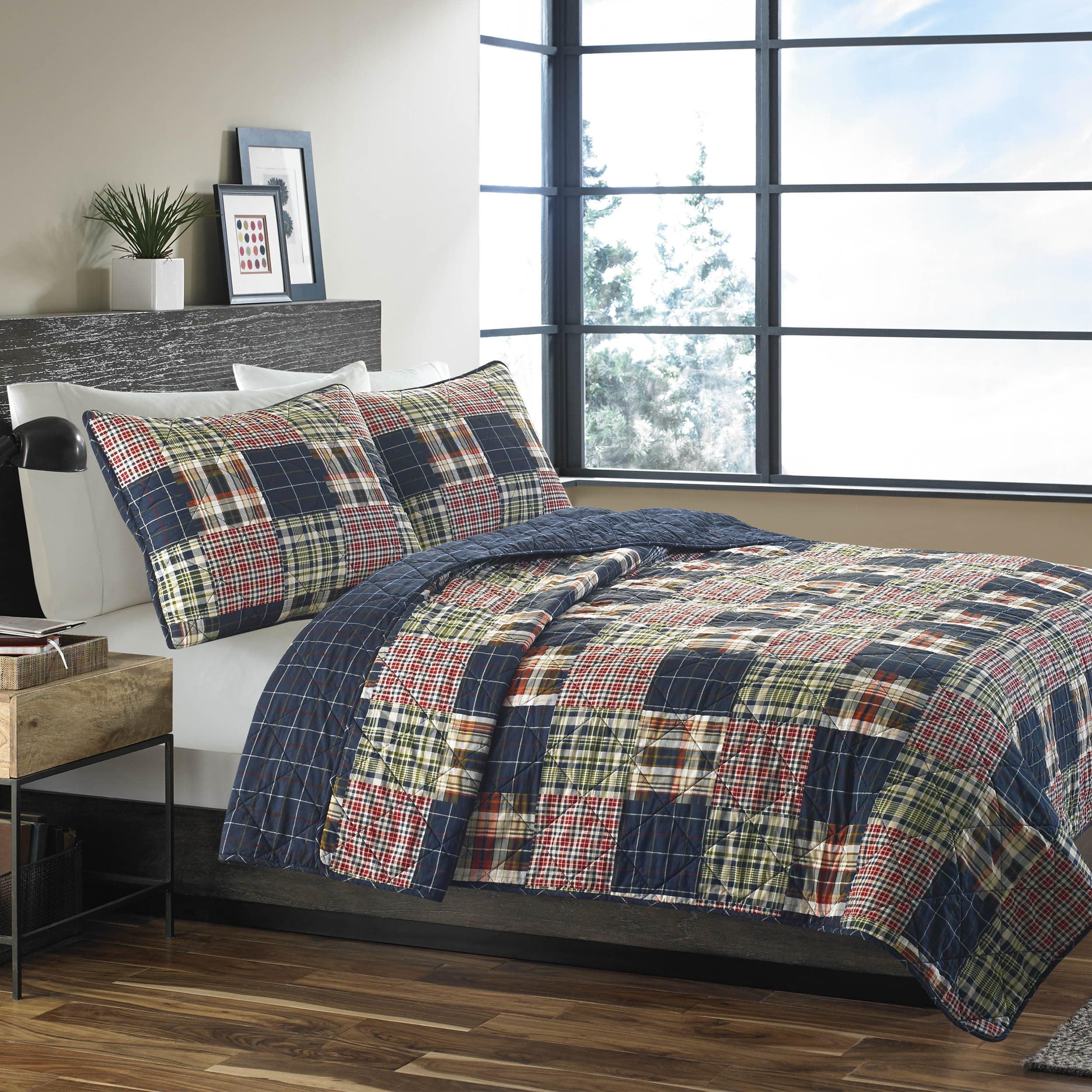 Navy Cotton Reversible Full Quilt Set with Shams