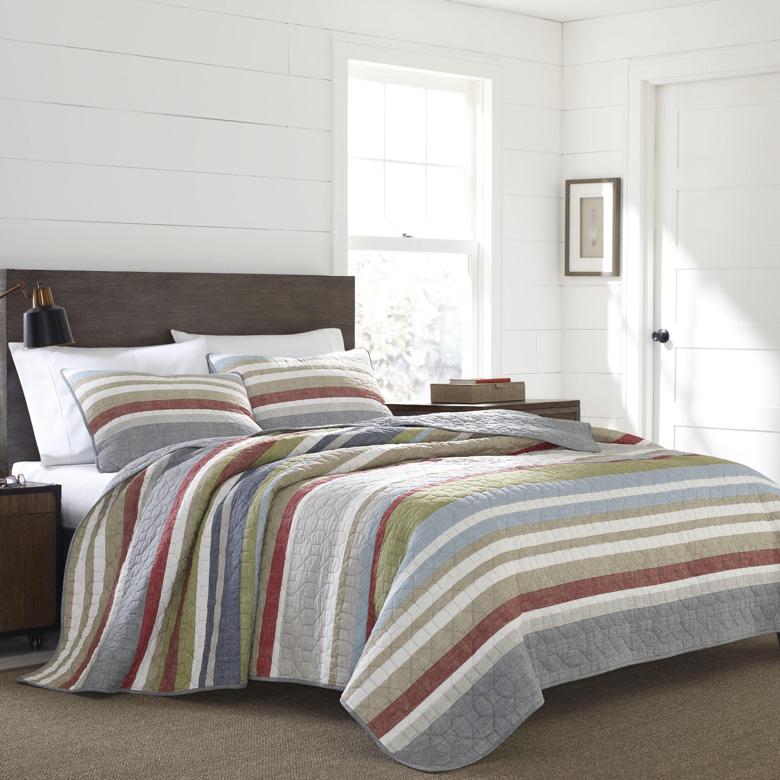 Gray and Multicolor Cotton Twin Reversible Quilt Set