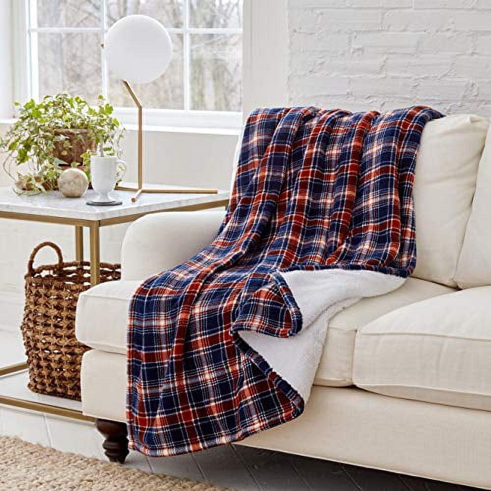 Eddie Bauer | Smart Heated Electric Throw Blanket - Reversible Sherpa - Hands Free Control - Wi-Fi Only (2.4GHz) - Compatible with Alexa, Google, iOS, Android - Glen Plaid Navy