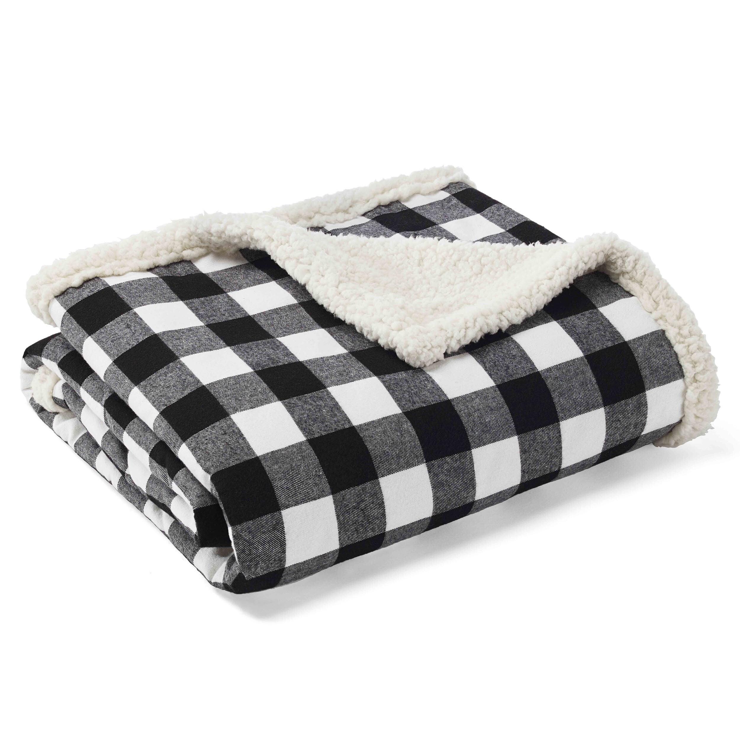 50"x60" Cabin Plaid Reversible Throw Blanket Black/White - Eddie Bauer: Soft, Lightweight, Ideal for Travel