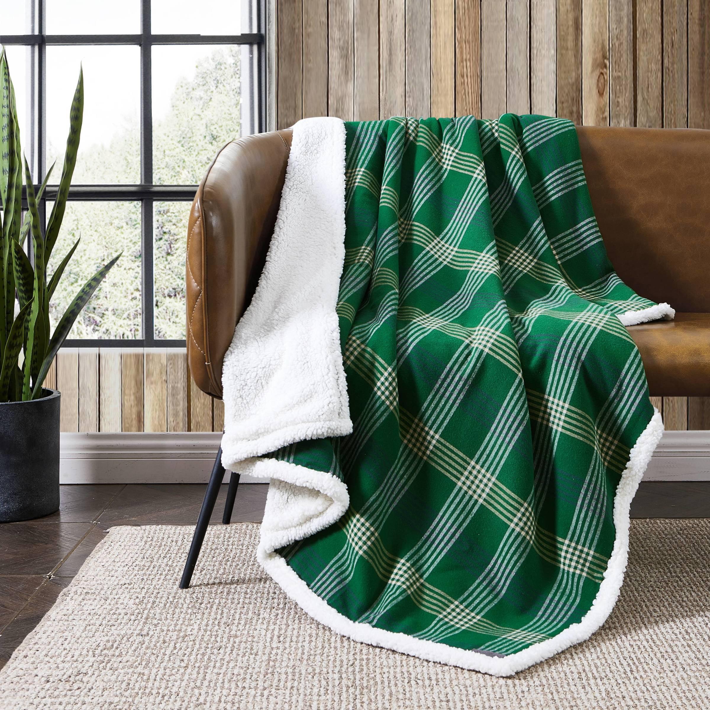 Eddie Bauer Printed Flannel/Sherpa Throw Blankets
