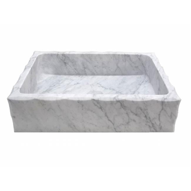 Antique Rectangular White Carrara Marble Vessel Sink