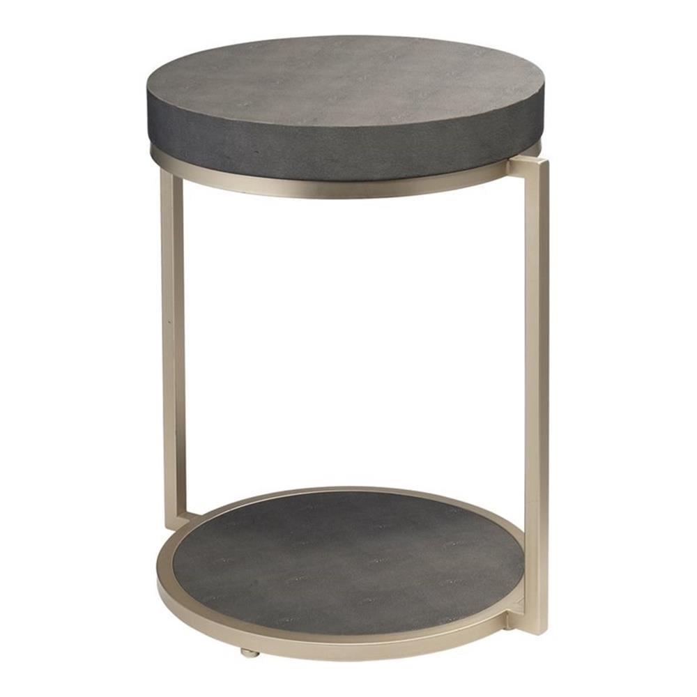 Eden Home Round Metal and Faux Shagreen Side Table in Gray/Nickel