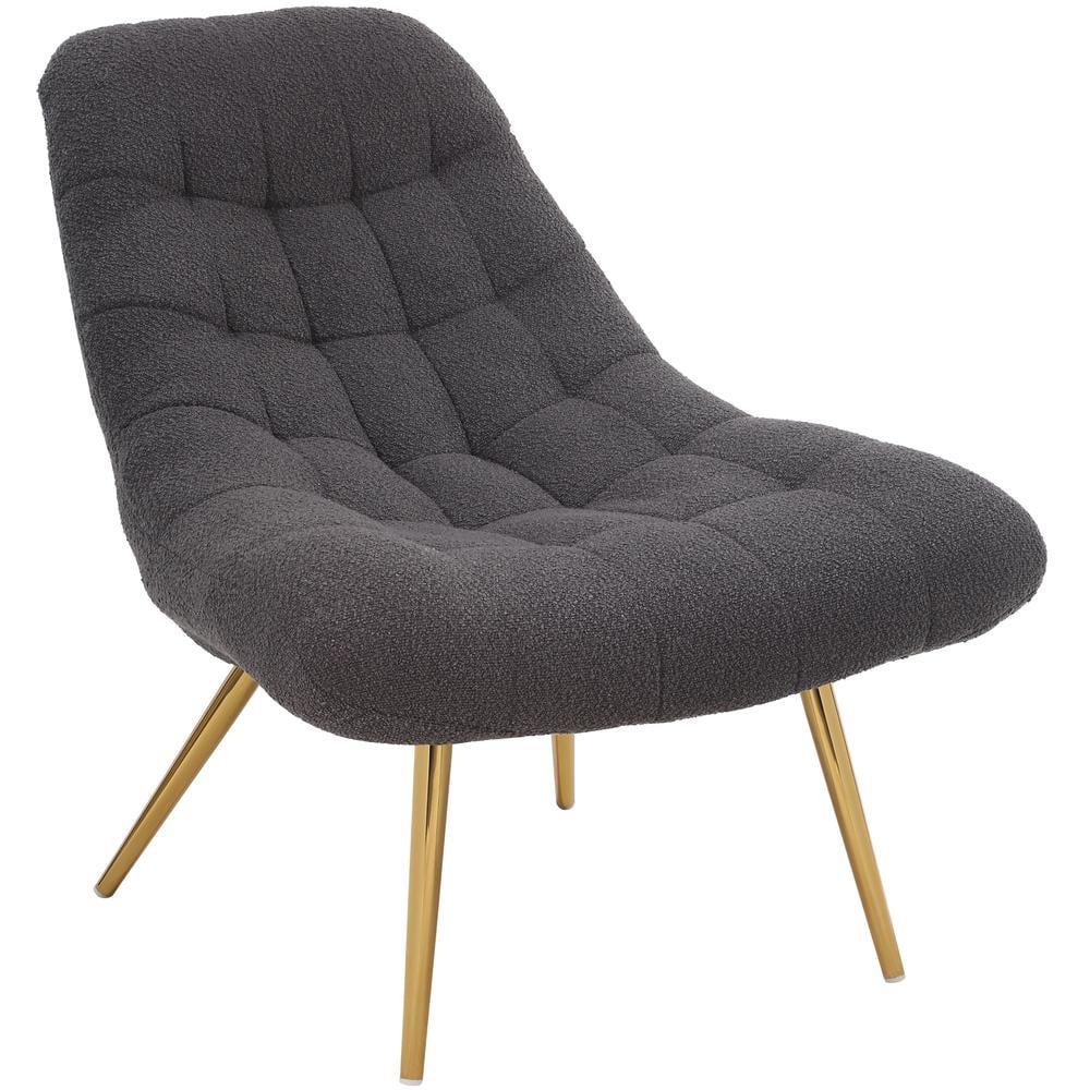 Eden Mid Century Furniture Style Comfortable Gray Boucle Fabric Lounge Chair