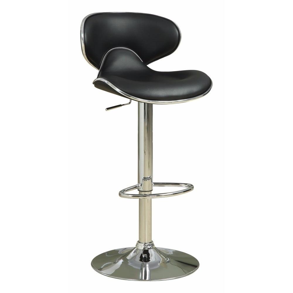 Black Faux Leather Adjustable Swivel Bar Stool with Chrome Base