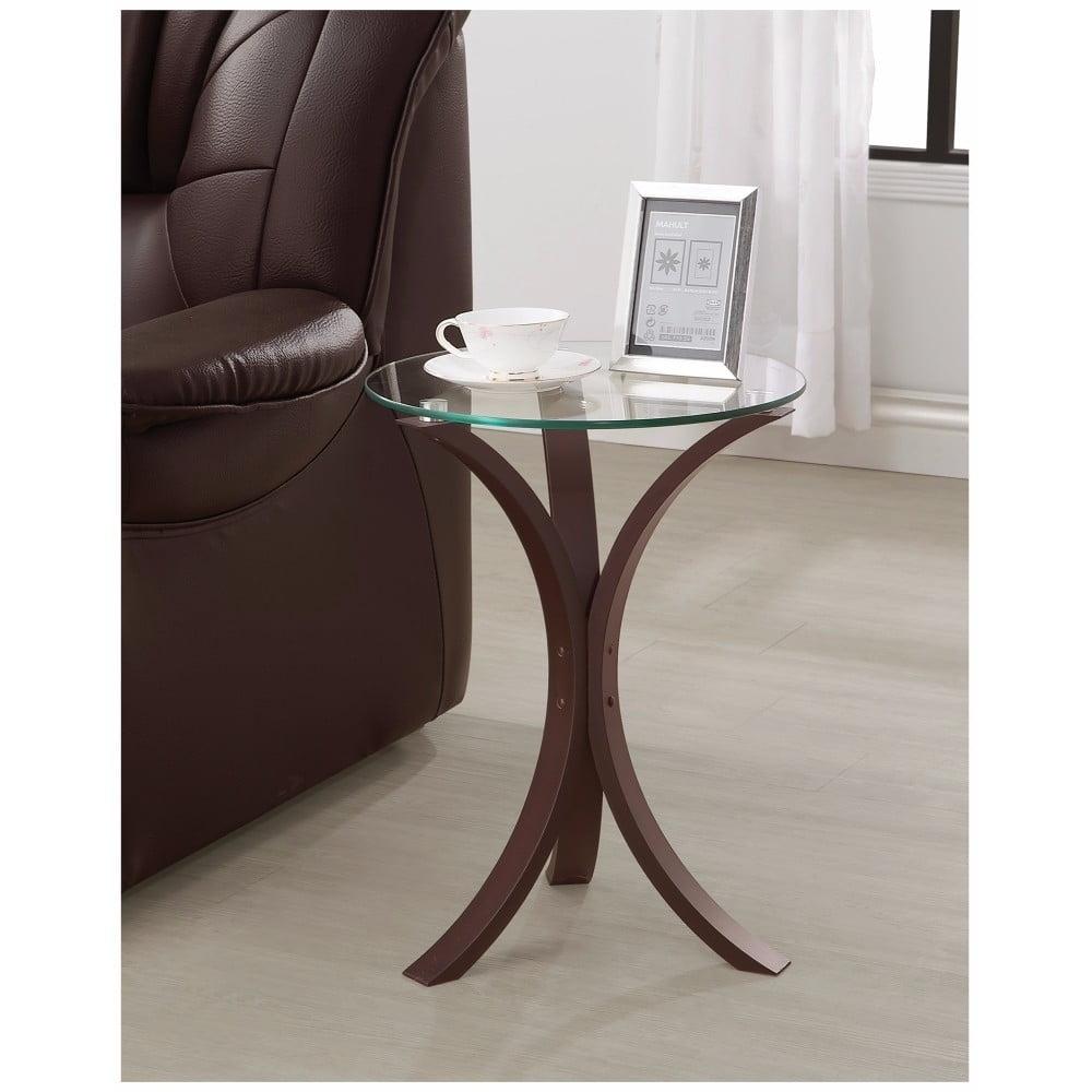Edgar Modern Round Cappuccino Wood & Glass Snack Table