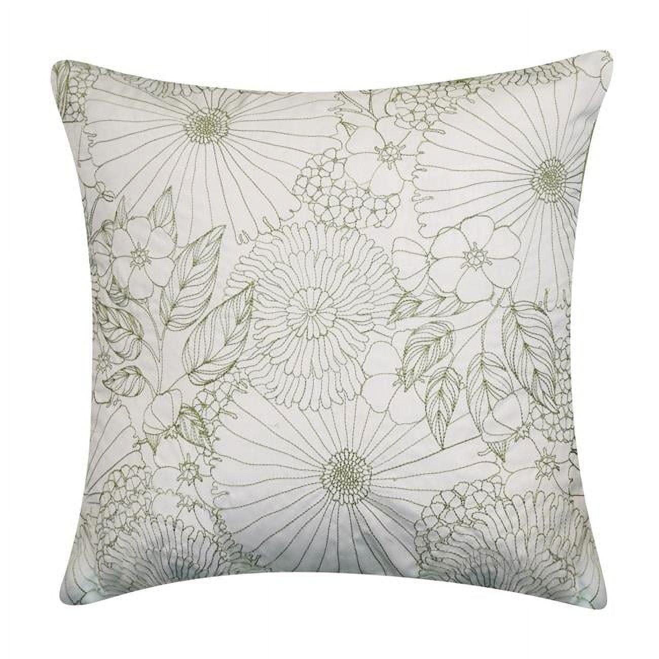 18'' Square Lime Green Embroidered Floral Pillow