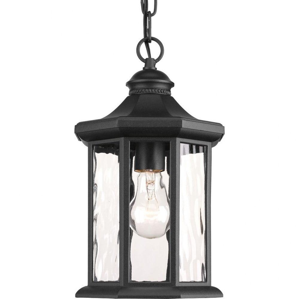 Progress Lighting, Edition, 1-Light Hanging Lantern, Textured Black, Clear Water Glass, Die-Cast Aluminum, Damp Rated