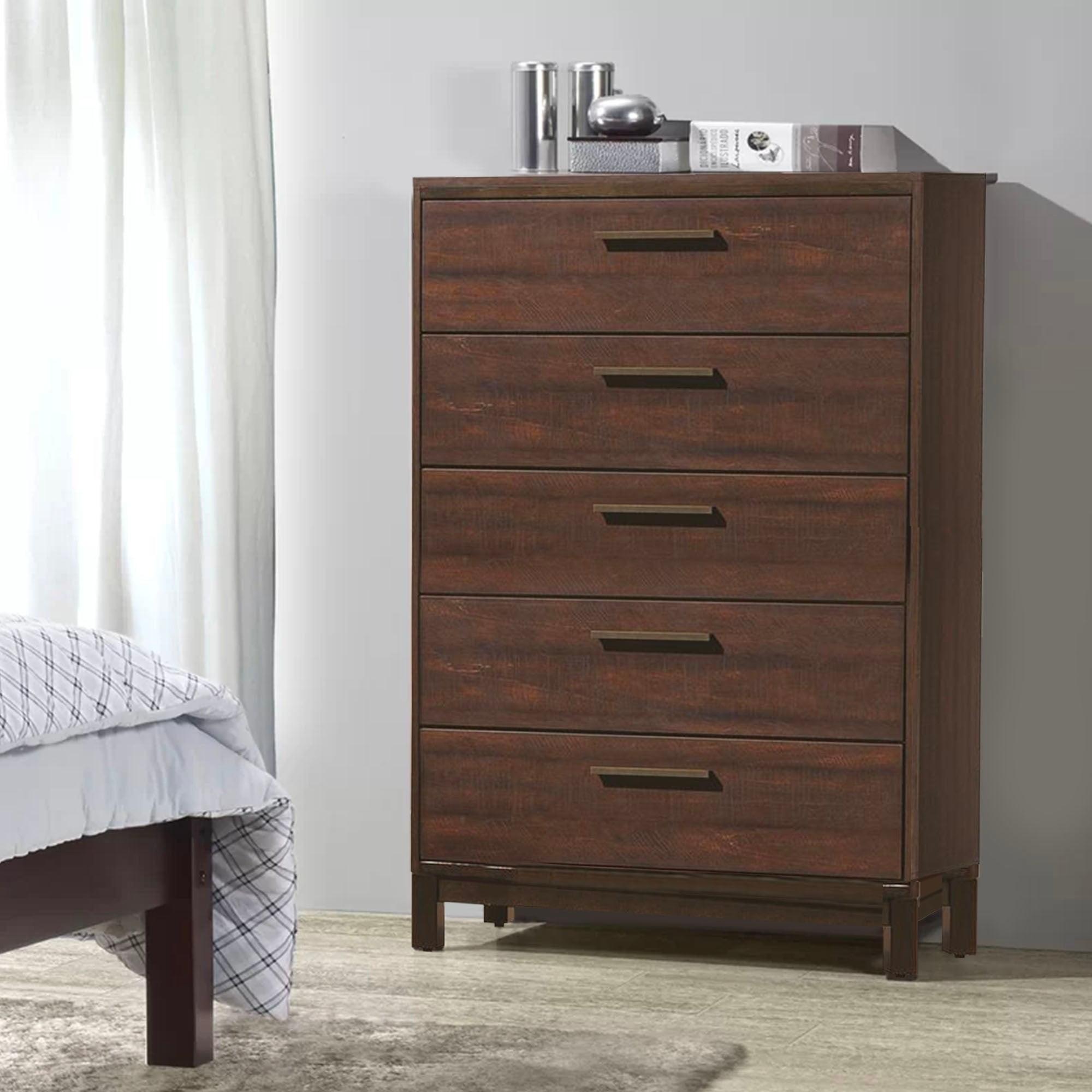 Rustic Tobacco 5-Drawer Chest with Dark Bronze Hardware