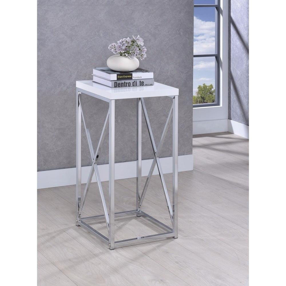 Edmund Modern White & Silver Square Accent Table with X-Shape Base