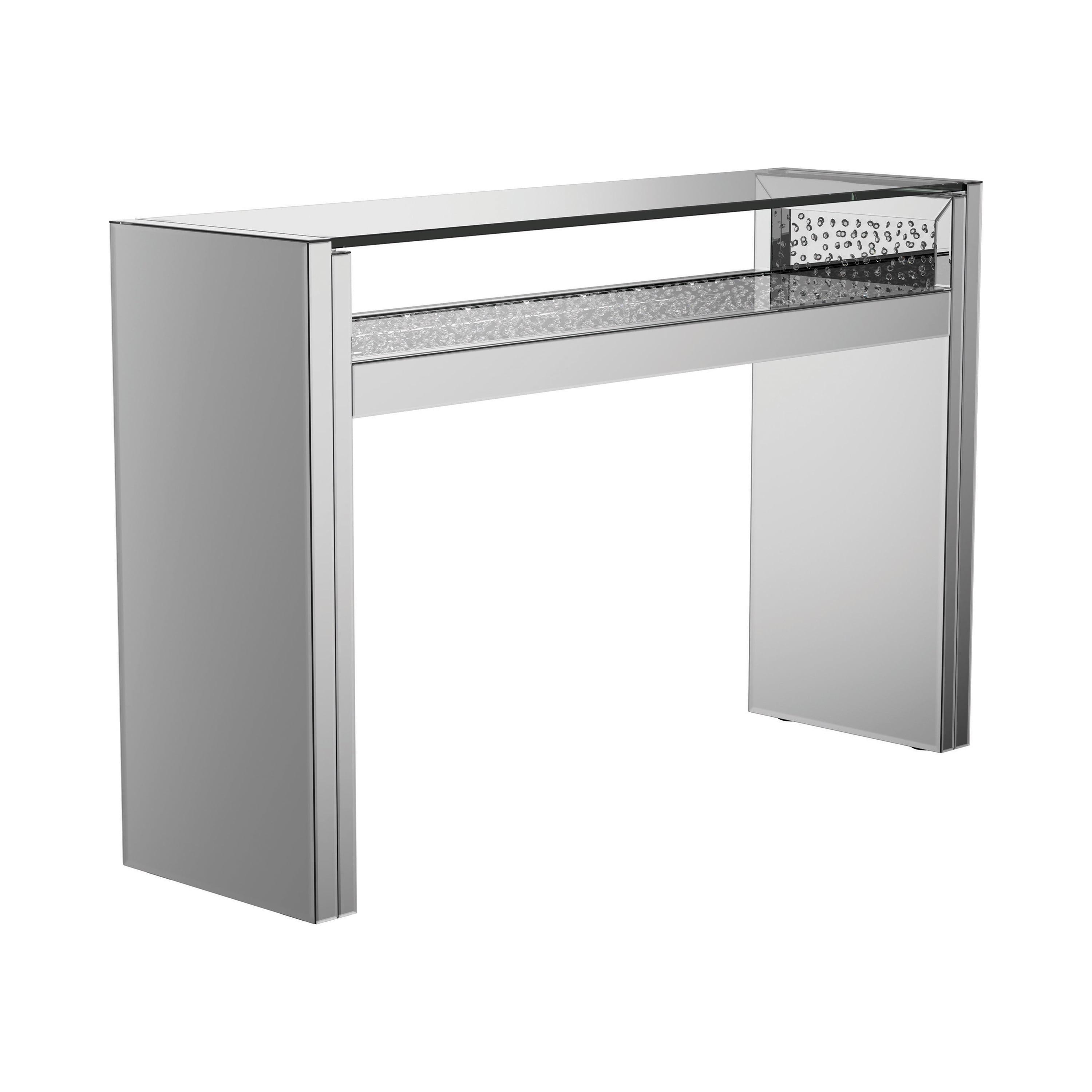 Edna Contemporary Silver Mirrored Console Table with Shelf
