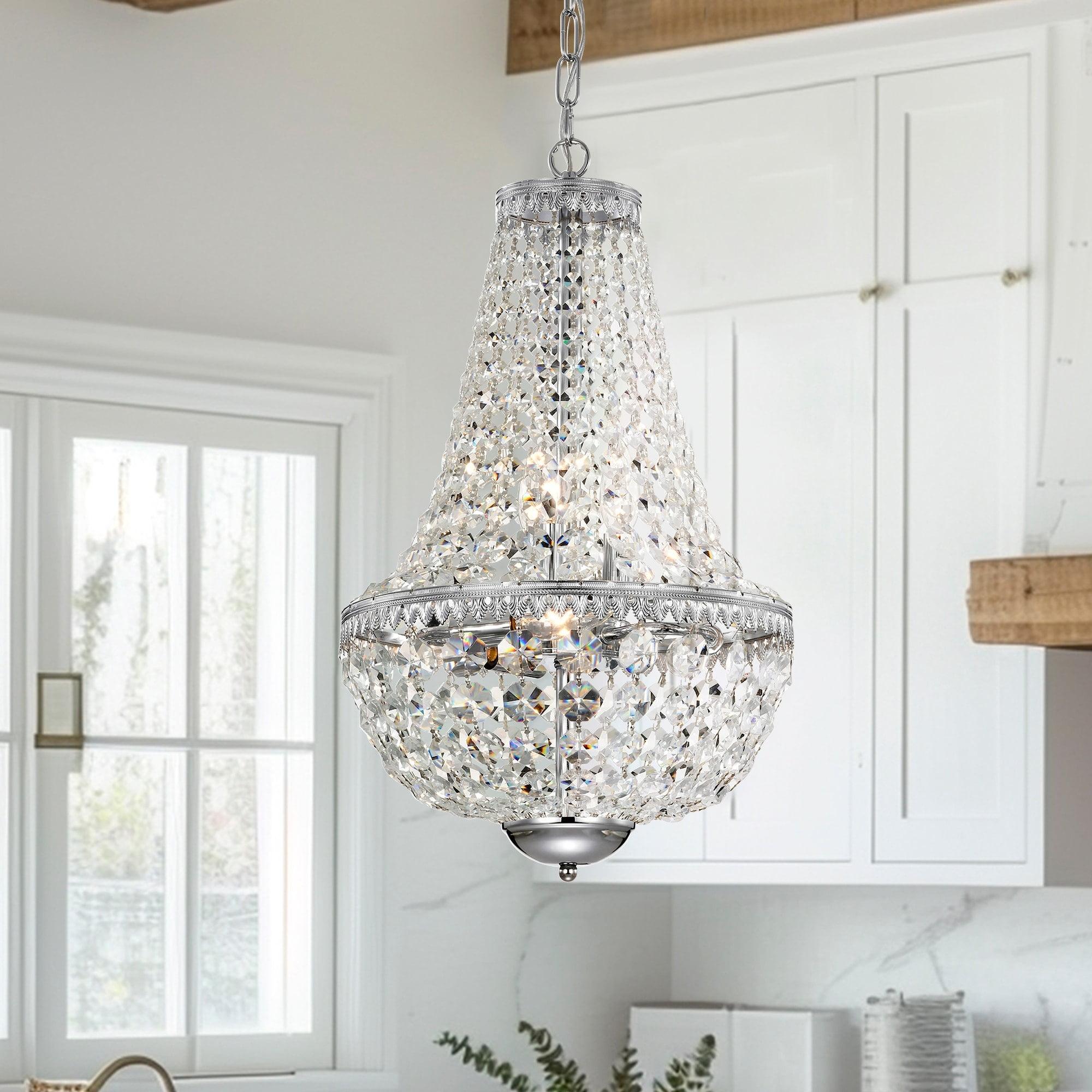 Edvivi 6-Light Chrome Crystal Empire Chandelier Pendant Ceiling Fixture | Glam Lighting