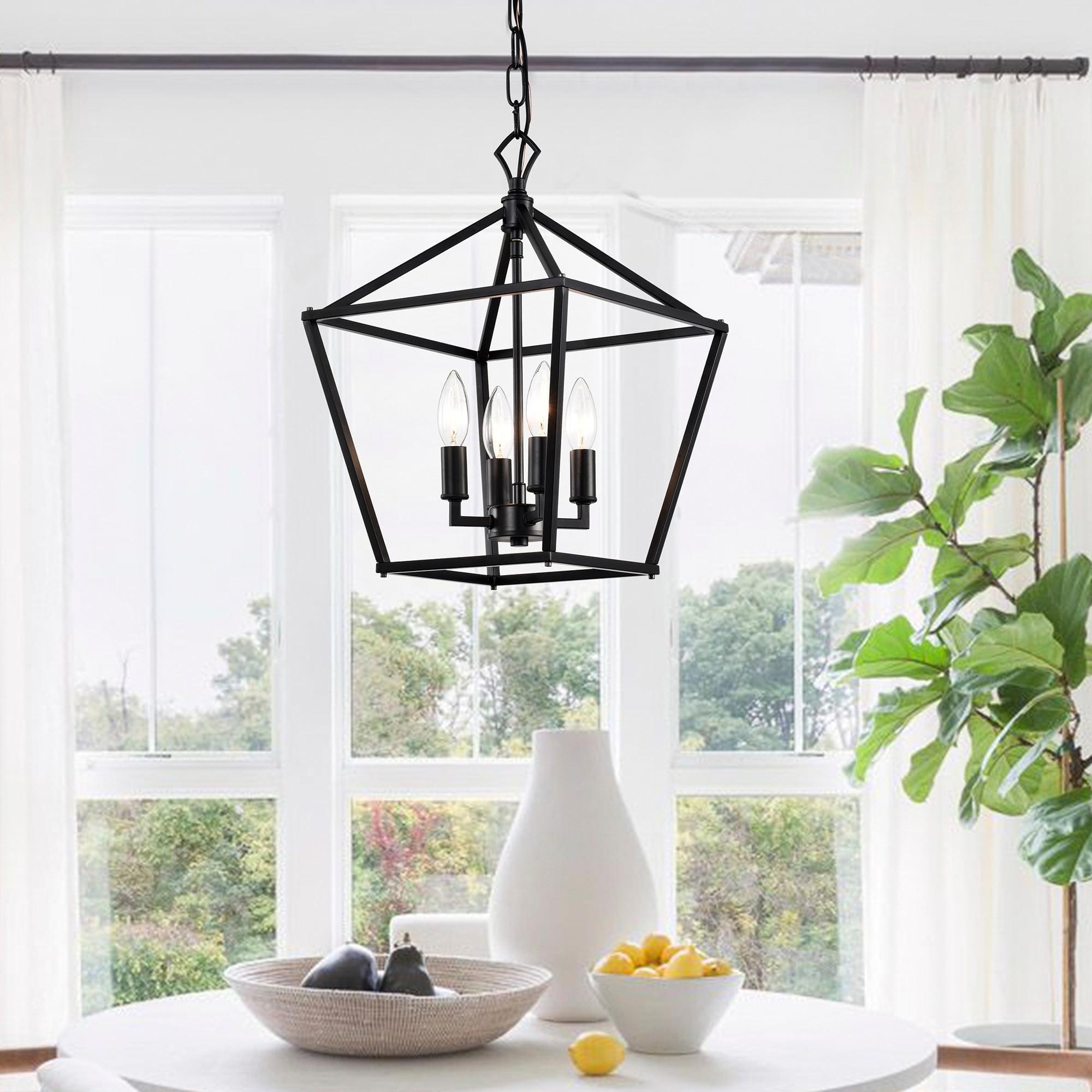 Modern Farmhouse 57.5" Matte Black 4-Light Lantern Pendant