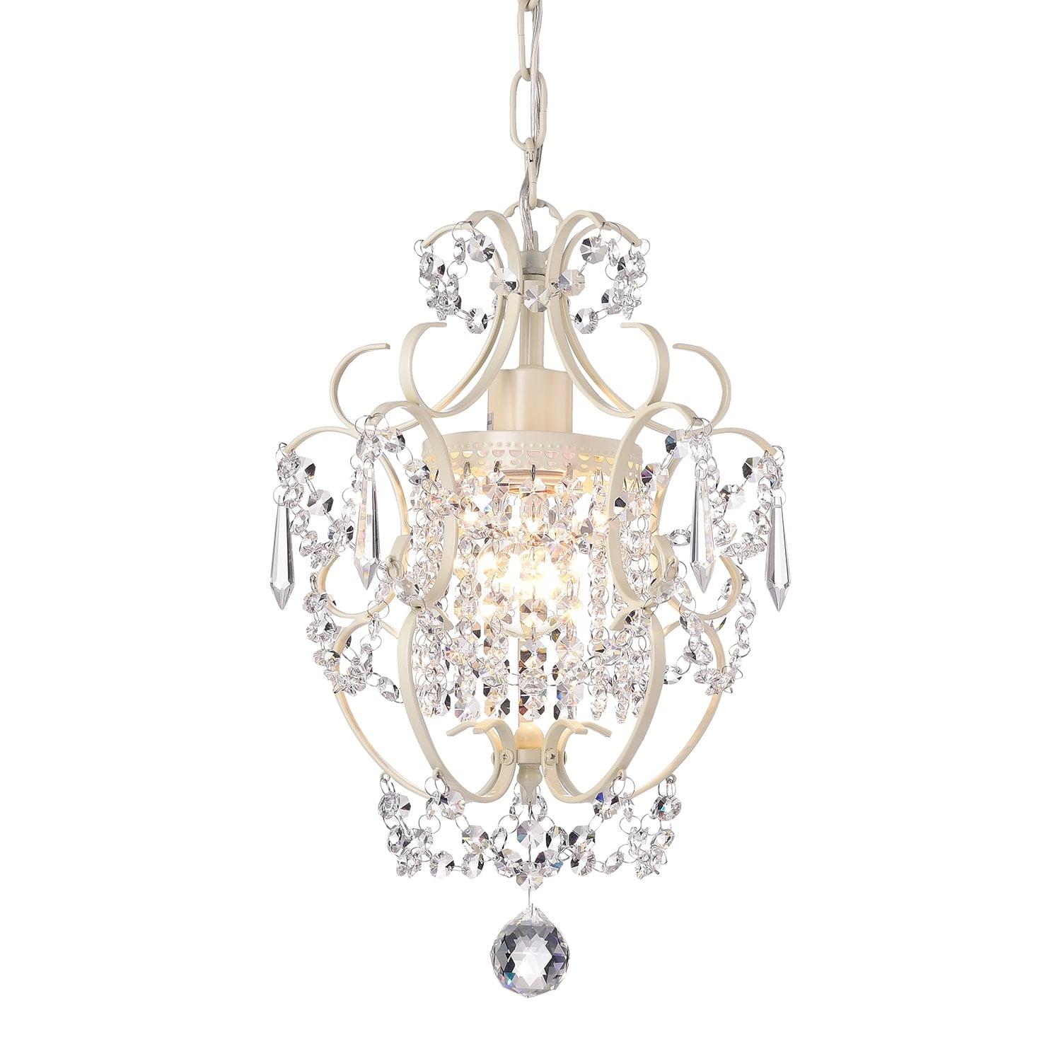 Edvivi Amorette Mini Chandelier Crystal Chandeliers, 1 Light Modern Elegant Glam Ceiling Light Fixture Ivory, Adjustable Hanging Lighting for Closet, Bedroom, Girls Room, Kitchen Island