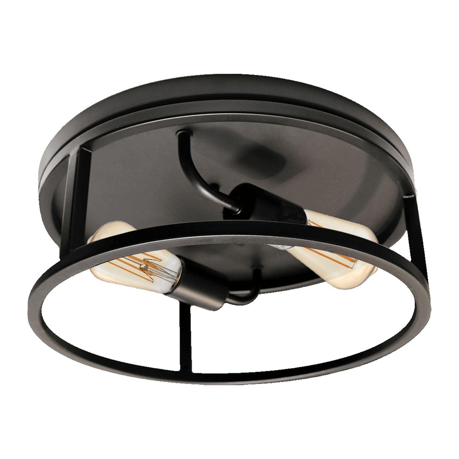 Matte Black 2-Light Round Metal Flush Mount Ceiling Light