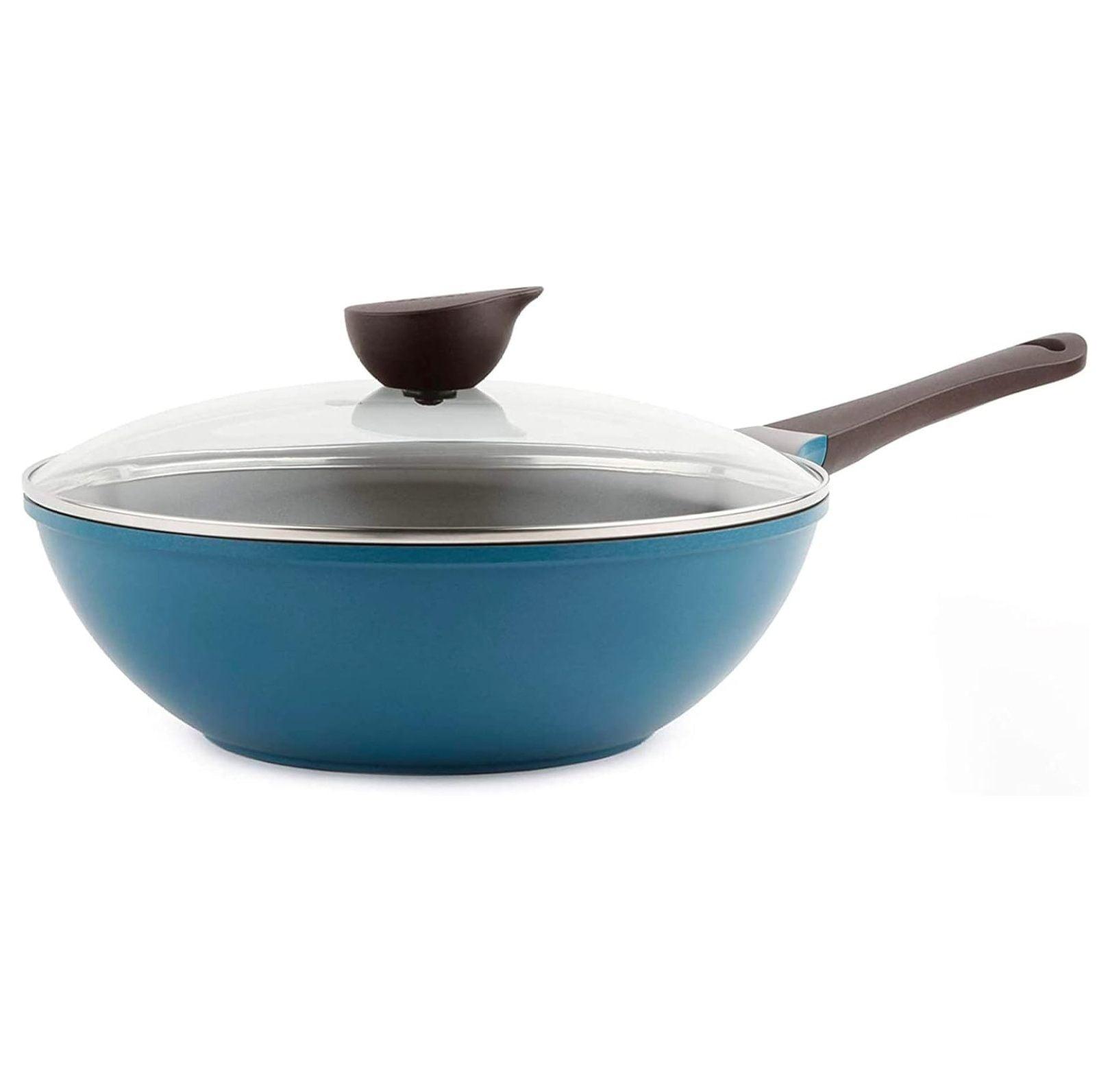 Deep Blue 12'' Non-Stick Aluminum Wok with Glass Lid