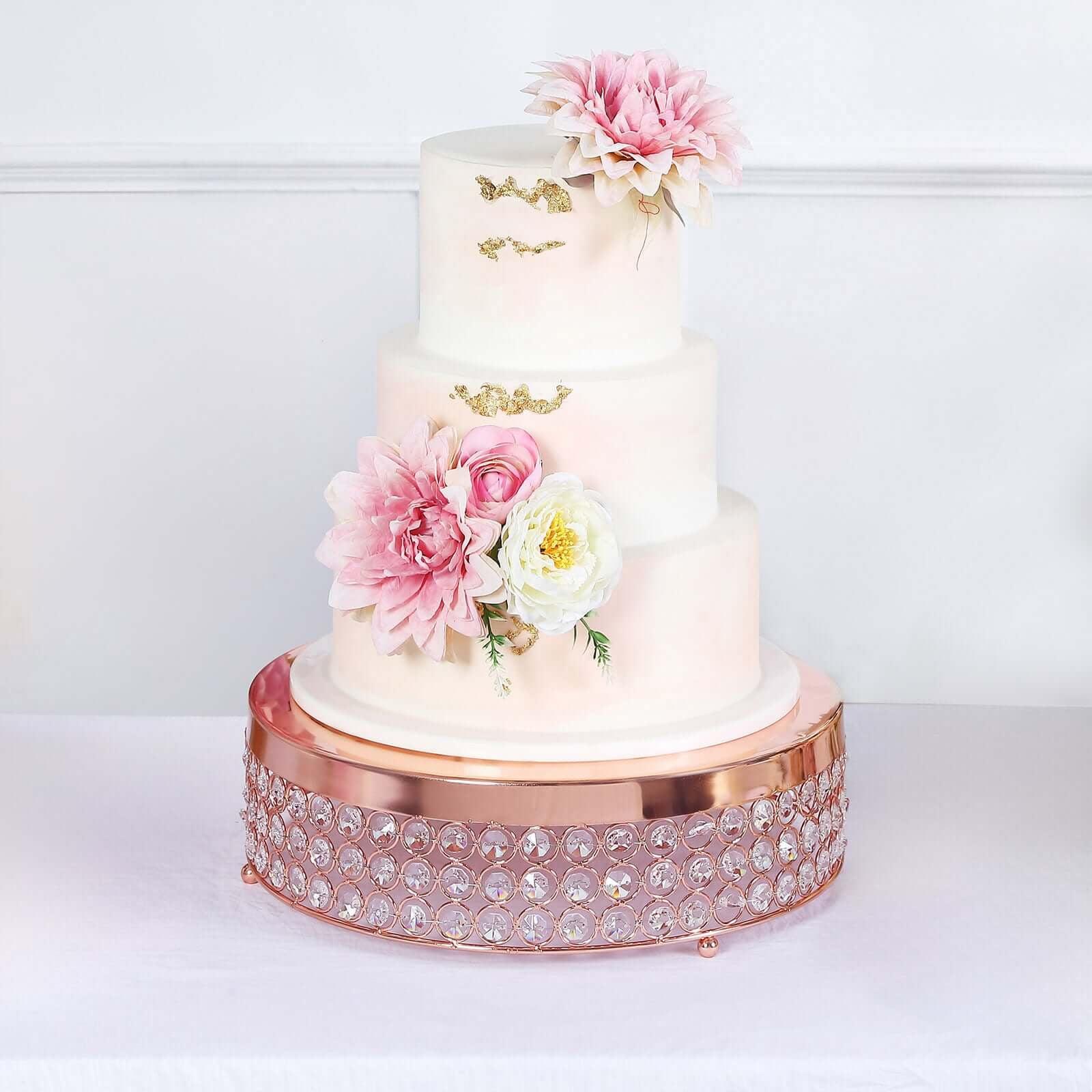 Efavormart 13" Blush/Rose Gold Crystal Beaded Metal Cake Stand Pedestal, Cupcake Display, Dessert Riser